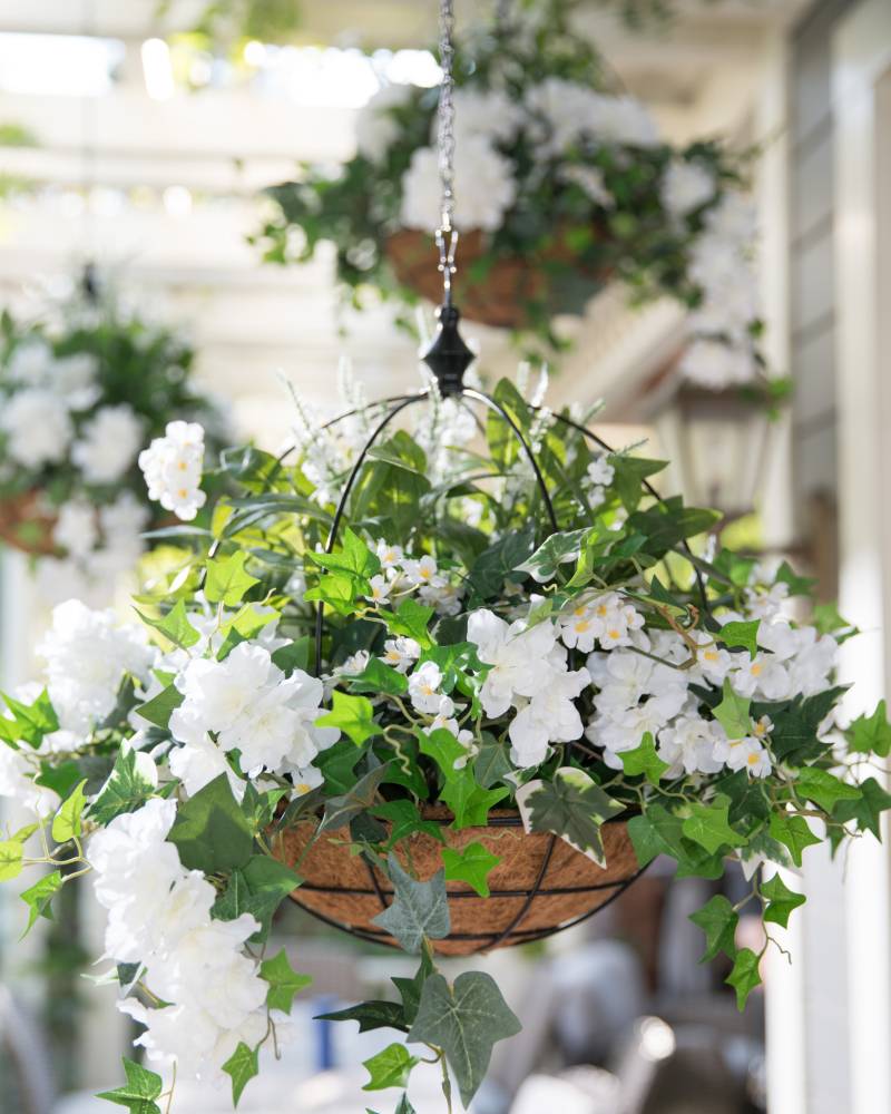 outdoor safe faux floral hanging basket