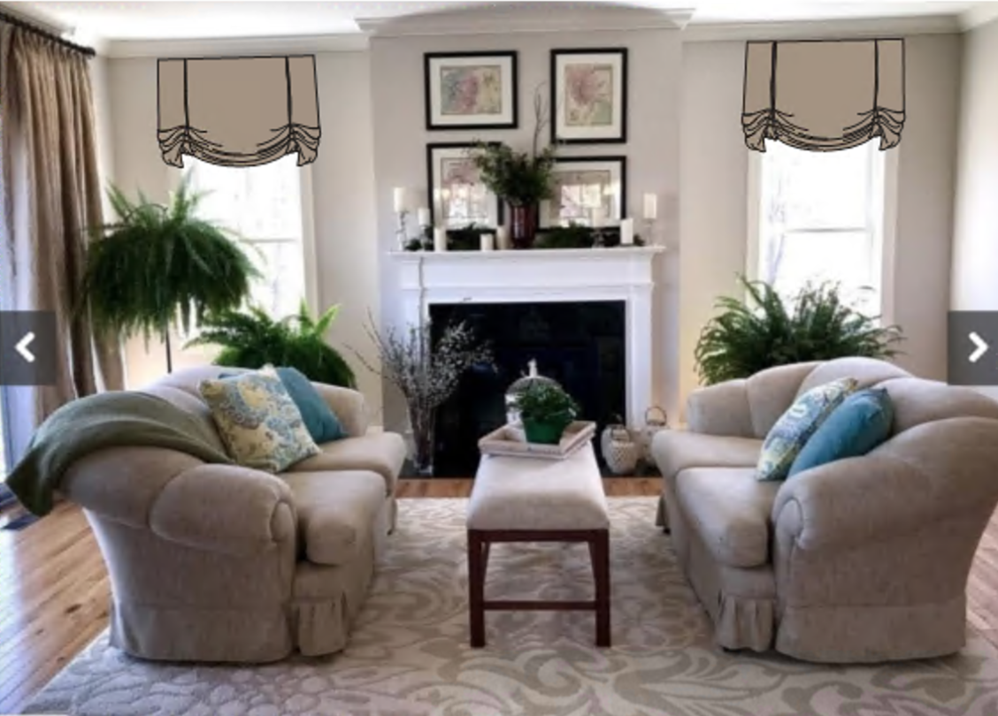 Condo windows AFTER with valances that highlight the ceiling height