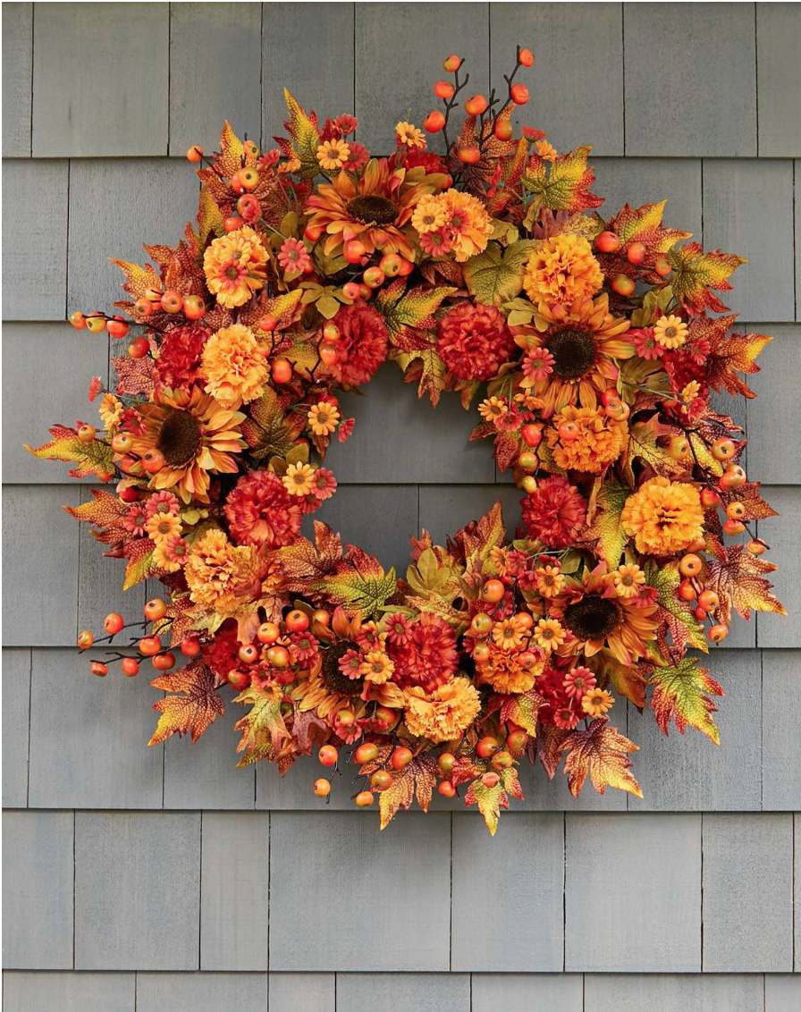 Sunburst mums wreath 32"