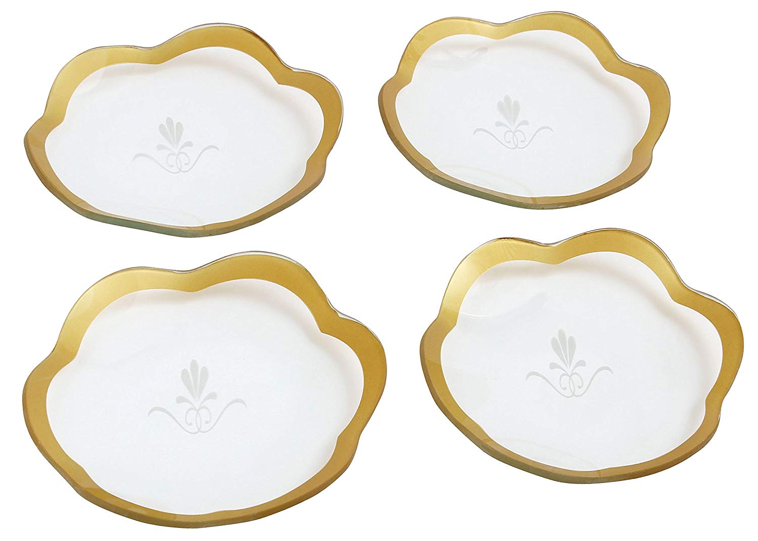 Set/4 scalloped tempered glass dessert plates