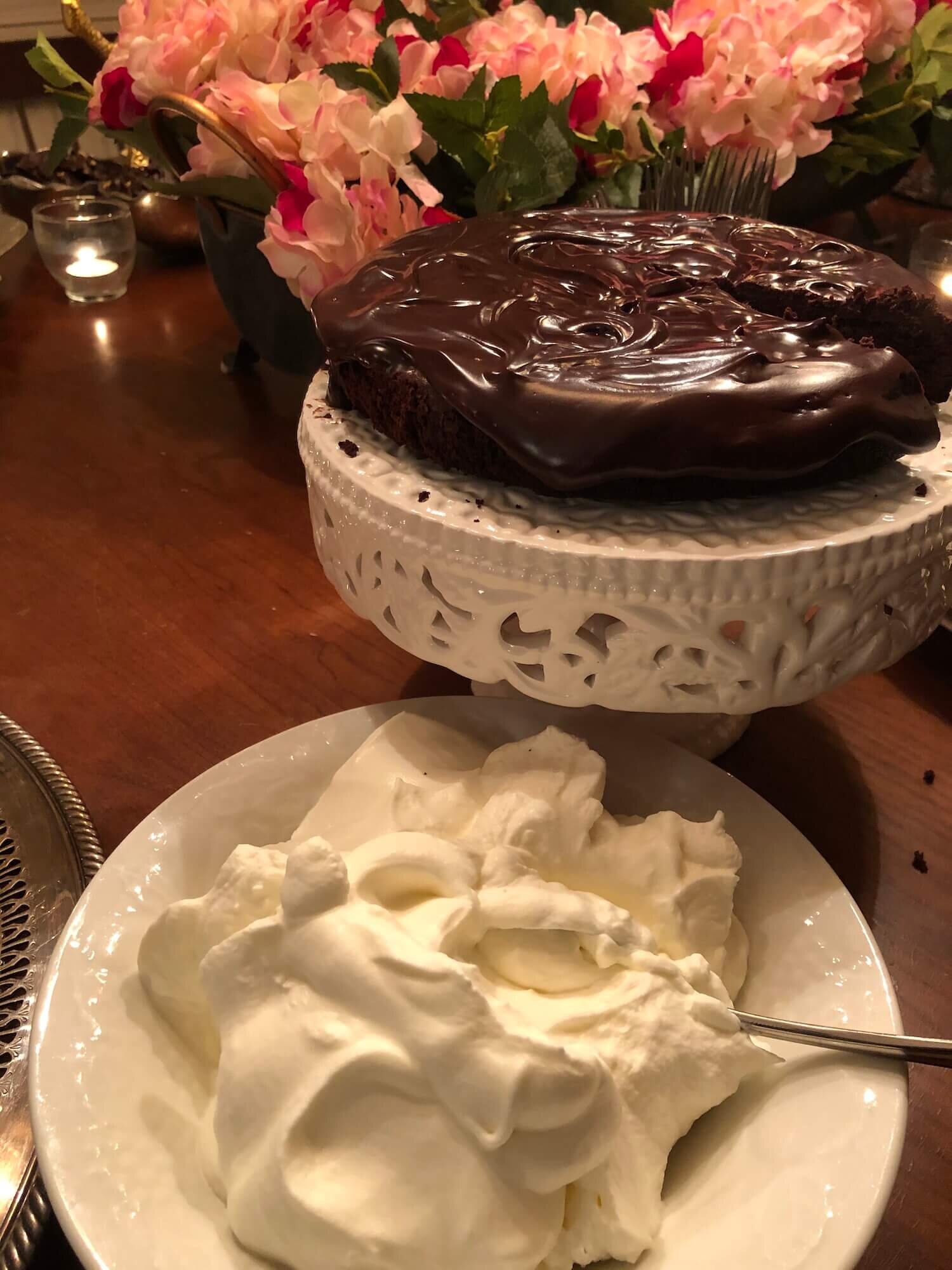 flourless chocolate cake and whipped cream.jpeg