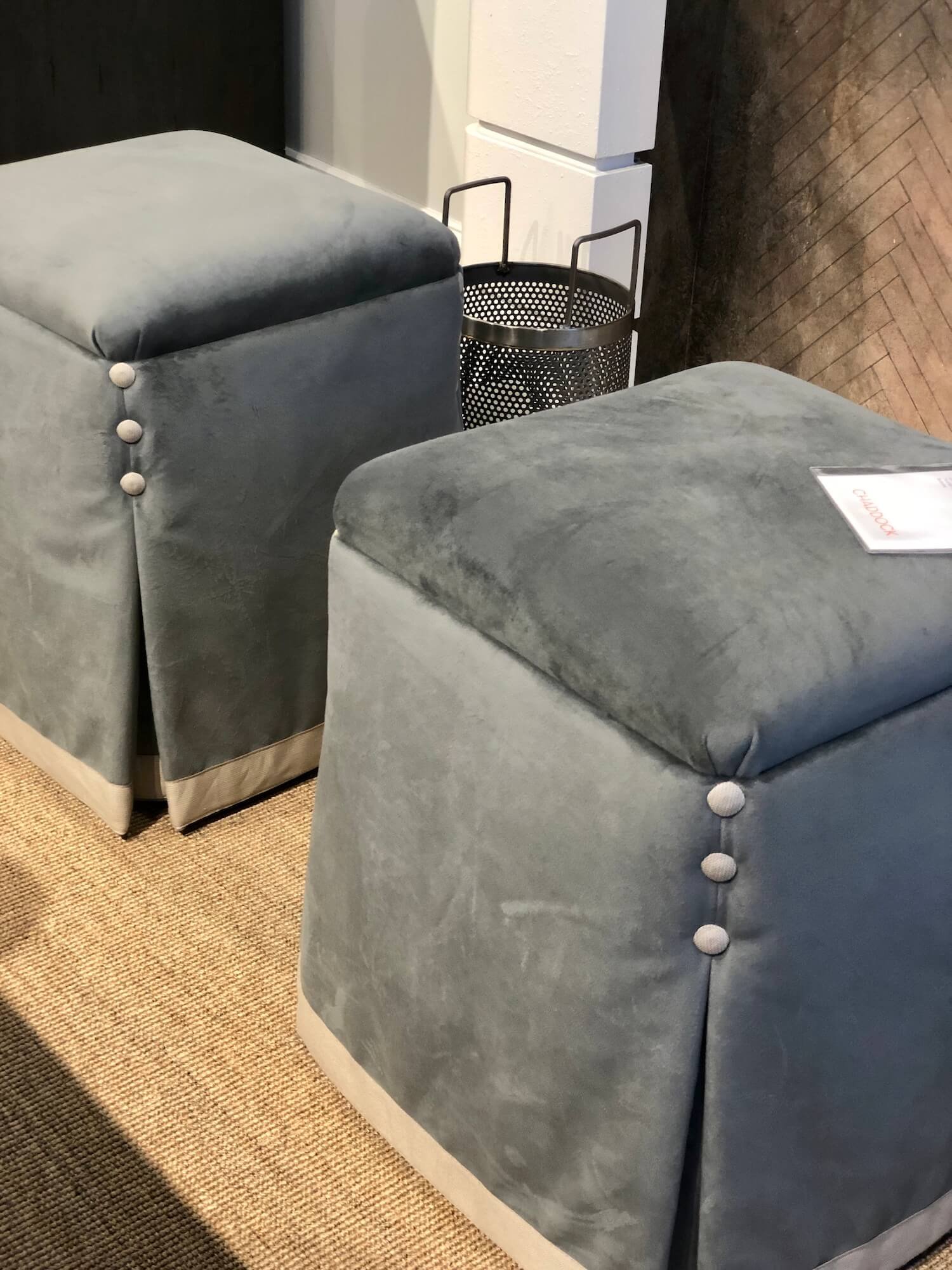 velvet ottomans with contrast covered buttons and banding at Chaddock.jpg