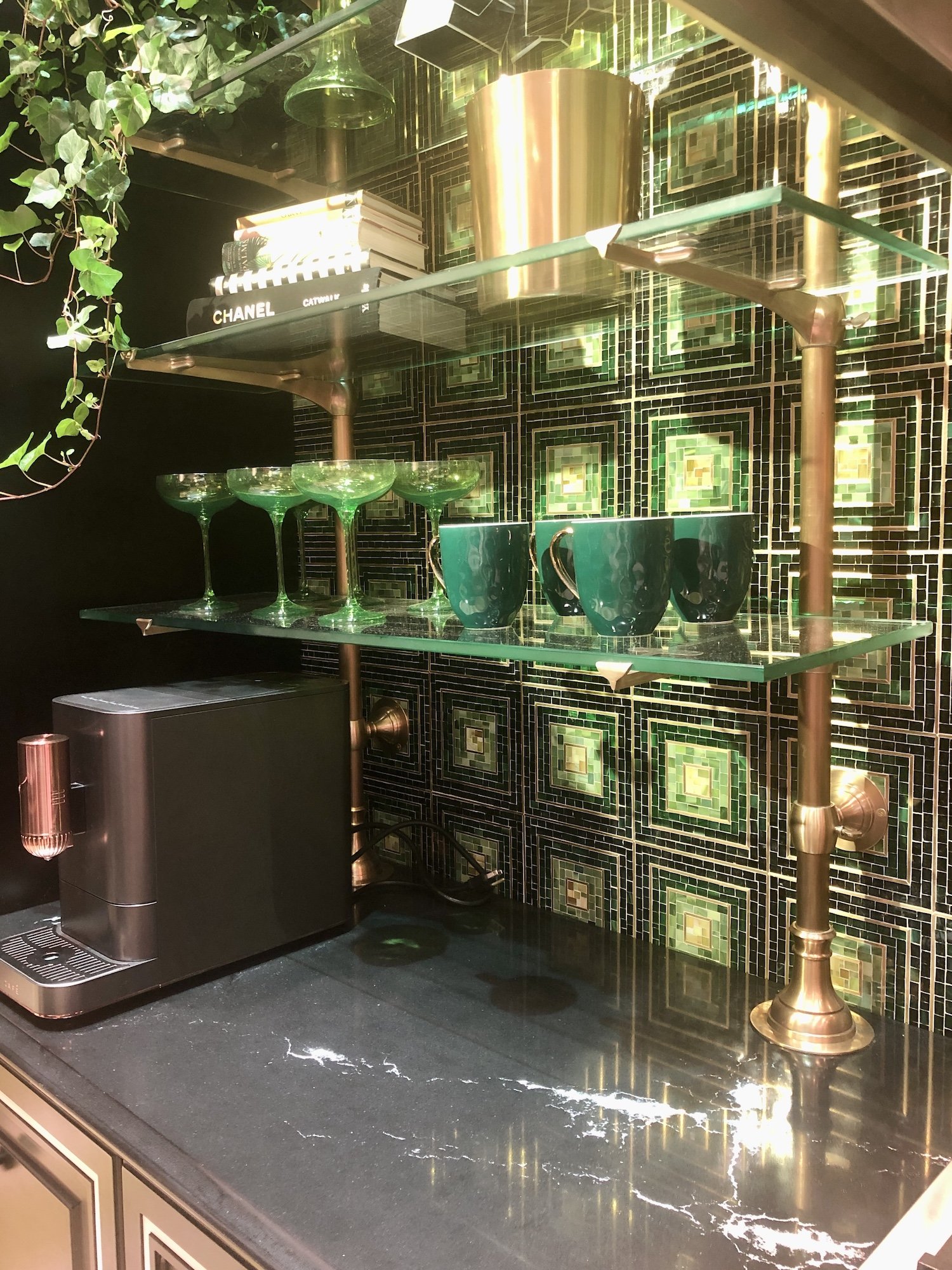 glass and brass bistro shelves at cafe appliances display.JPG