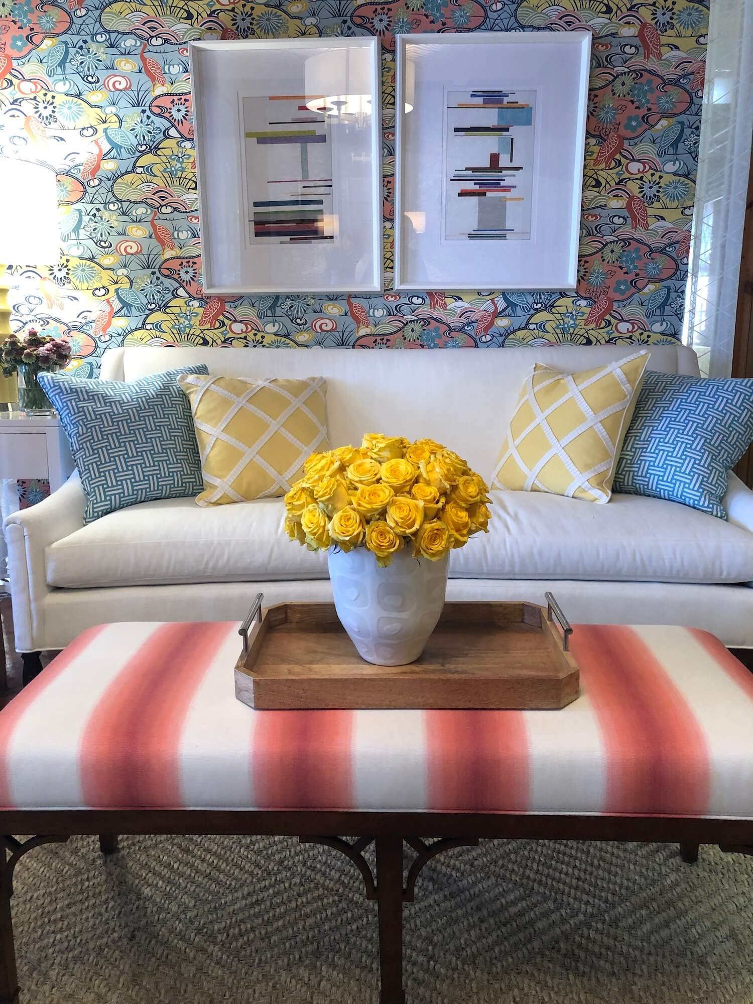 Yellow coral and blue combination at Thibaut #HPMKT fall 2021