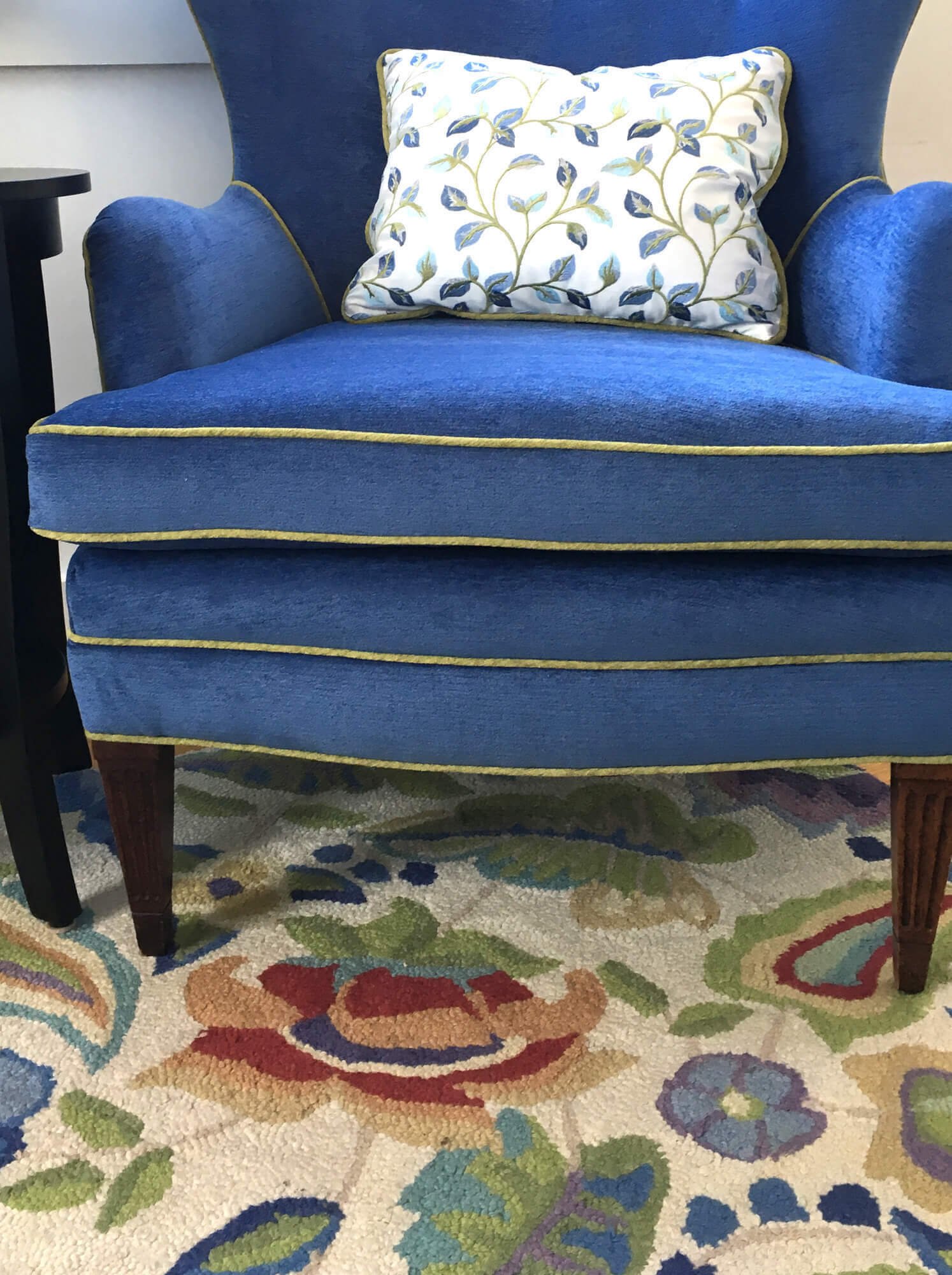 reupholstered antique chair with contrast welt 