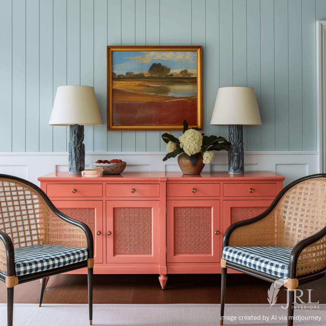 coral painted sideboard