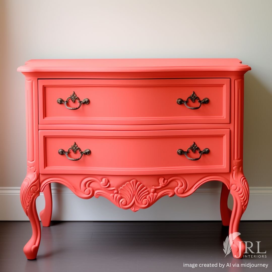 coral painted vintage dresser