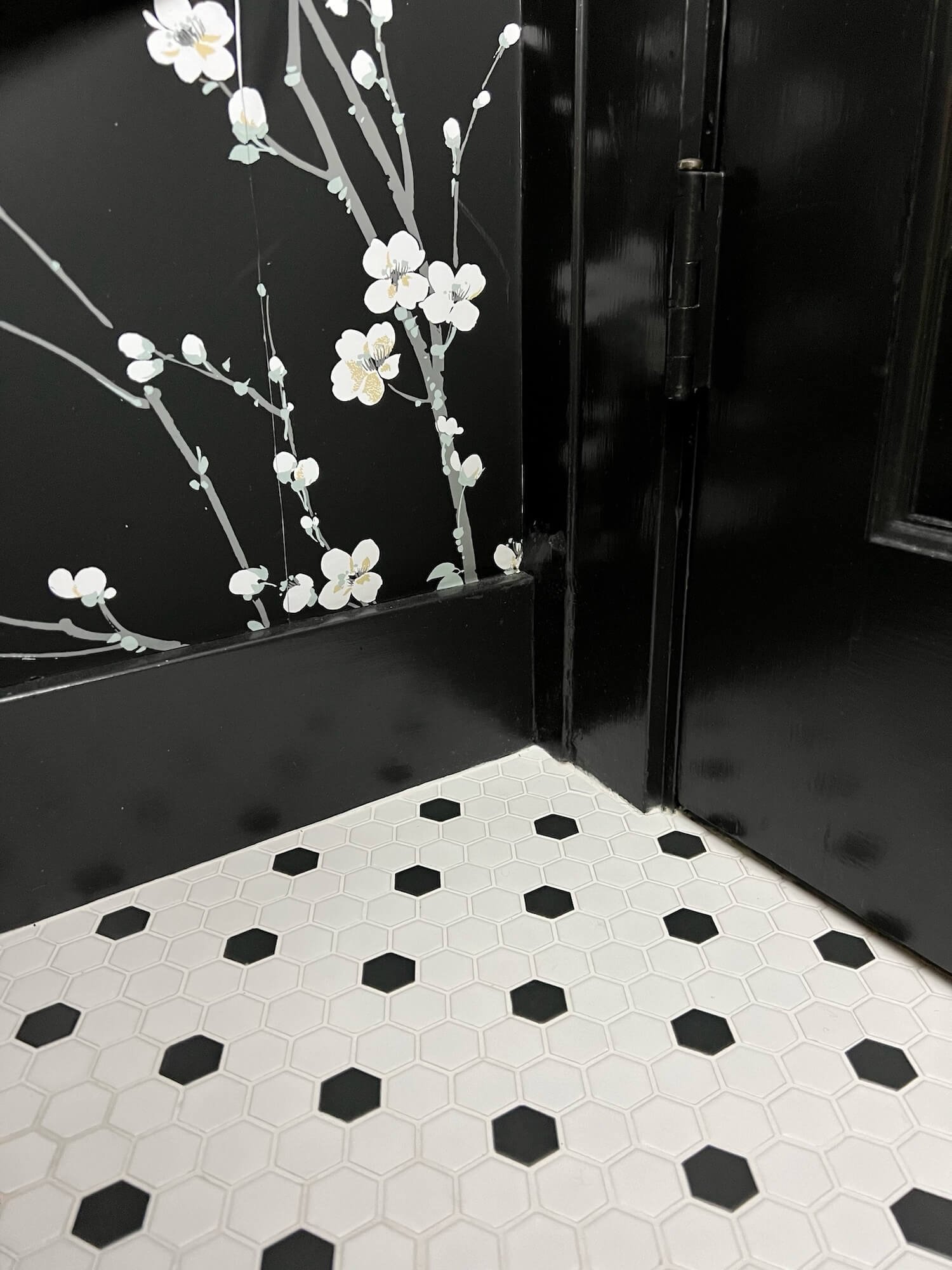 black and white classic hex mosaic floor tile