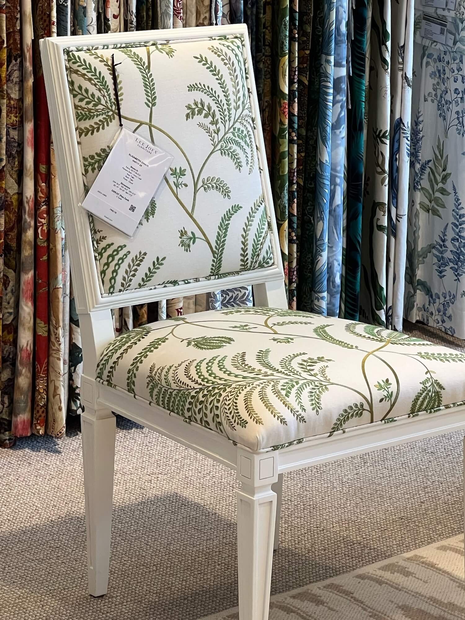 fern print on a side chair