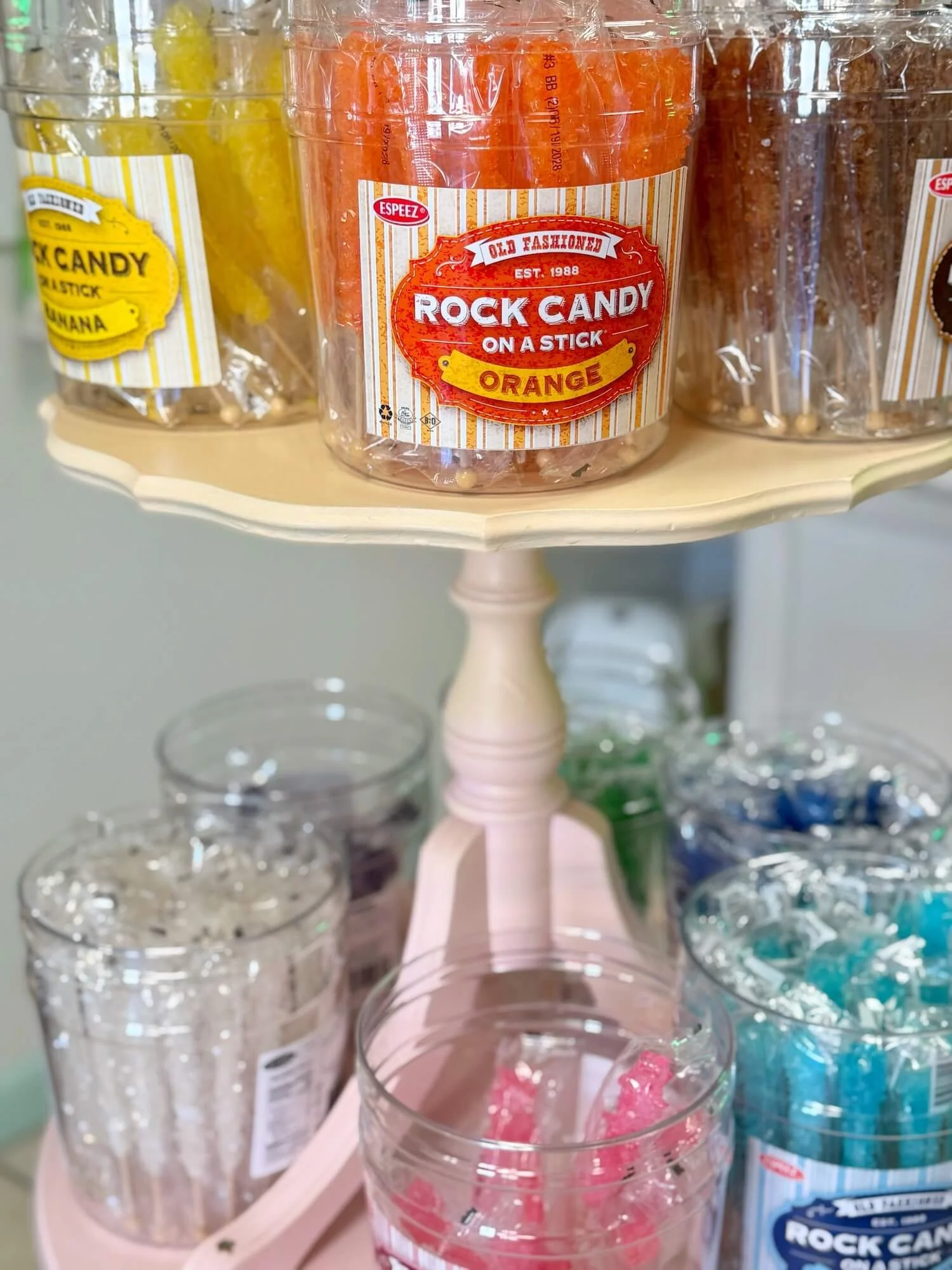 assorted flavors of rock candy at The Fountain candy shop.jpeg