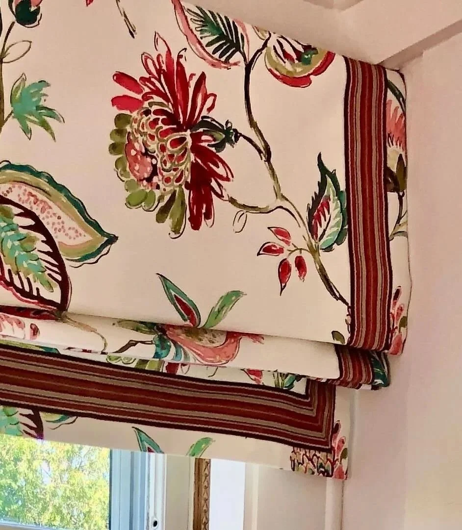 Roman shade with tape trim by JRL Interiors, Acton, MA. 