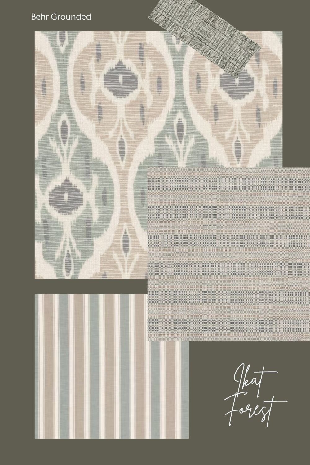 Ikat Forest fabrics paired with Behr Grounded Paint