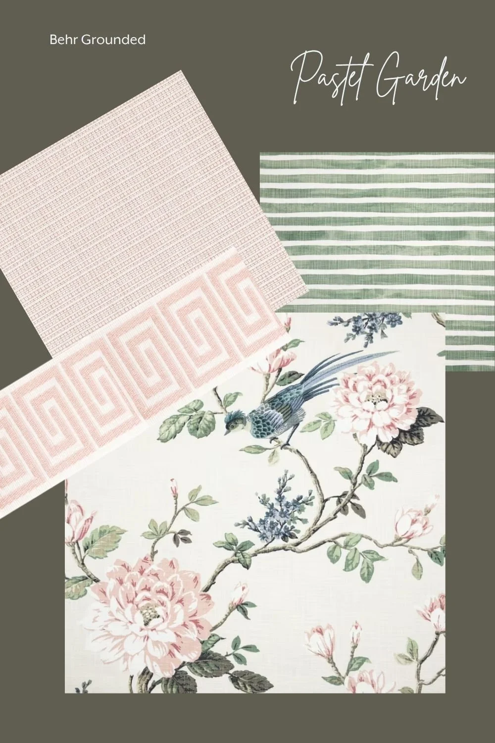 Pastel Garden fabrics paired with Behr Grounded paint