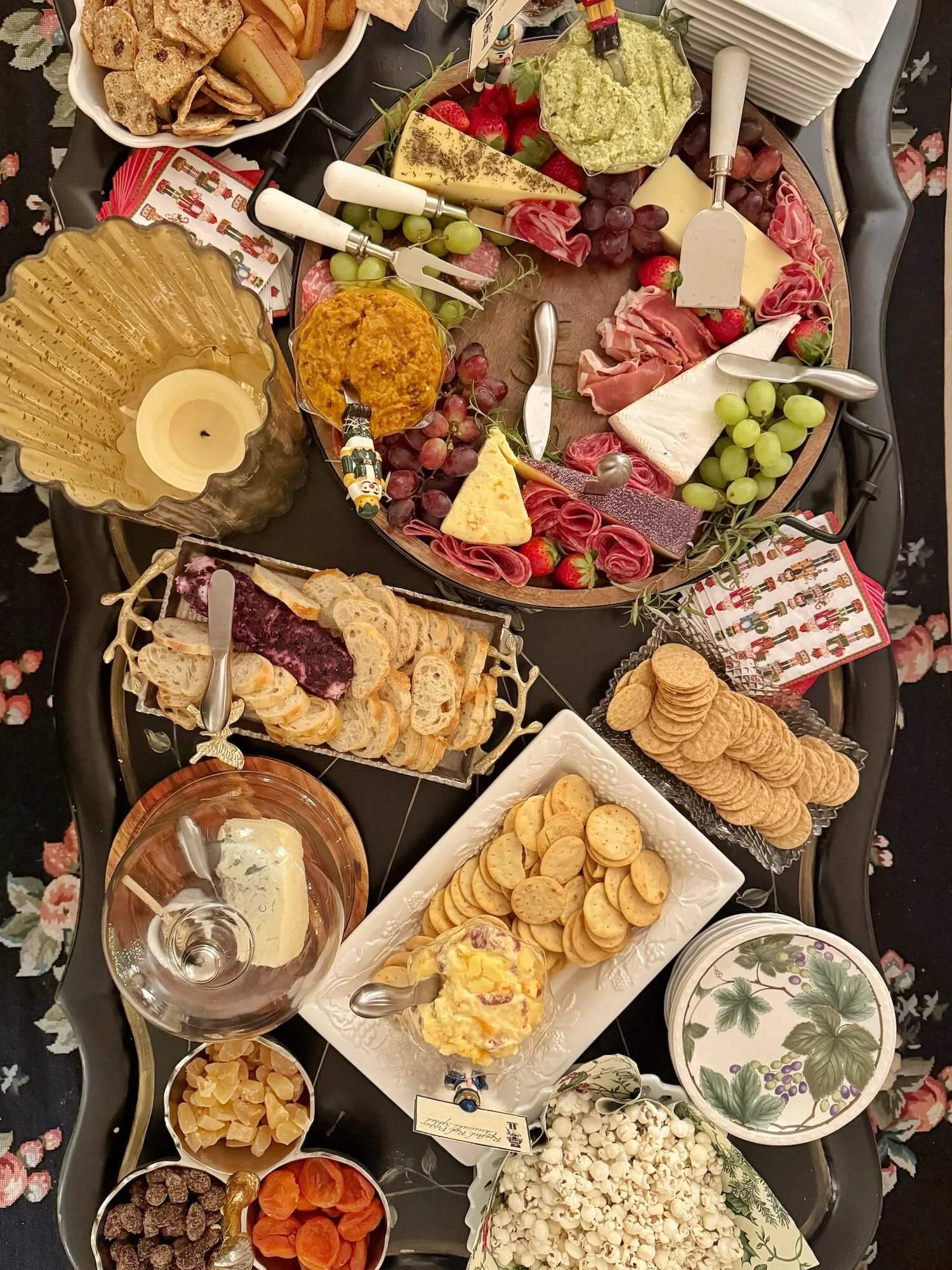 top view of coffee table with charcuterie board