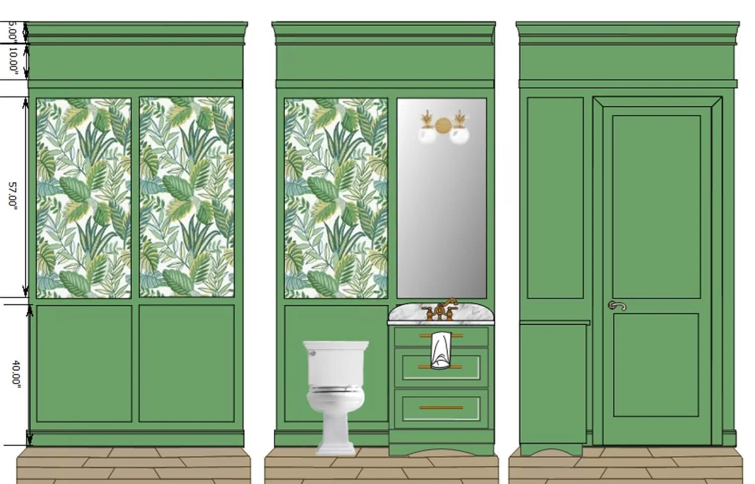 Green powder room elevation sketches