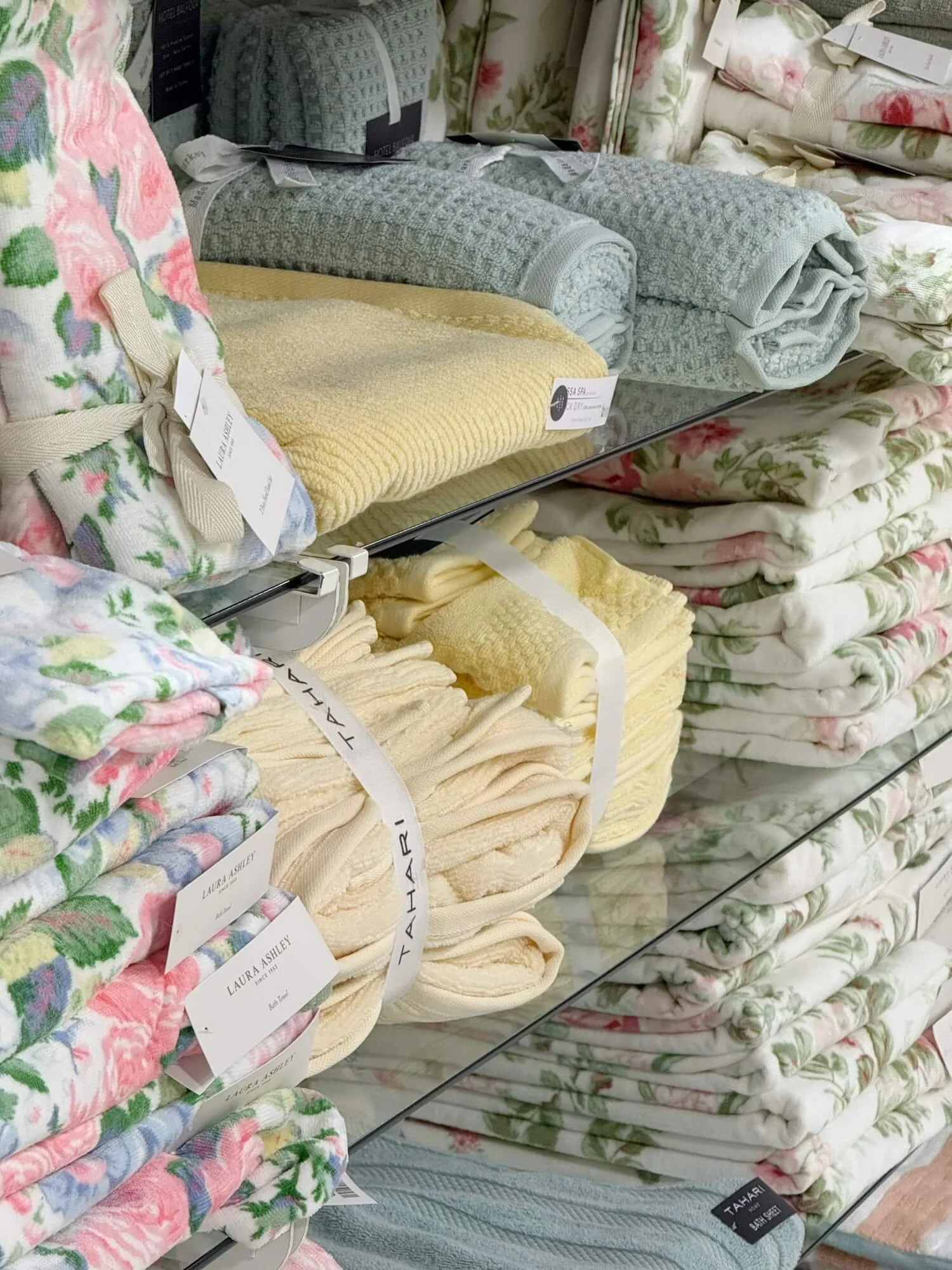 bath towels in spring pastels and florals