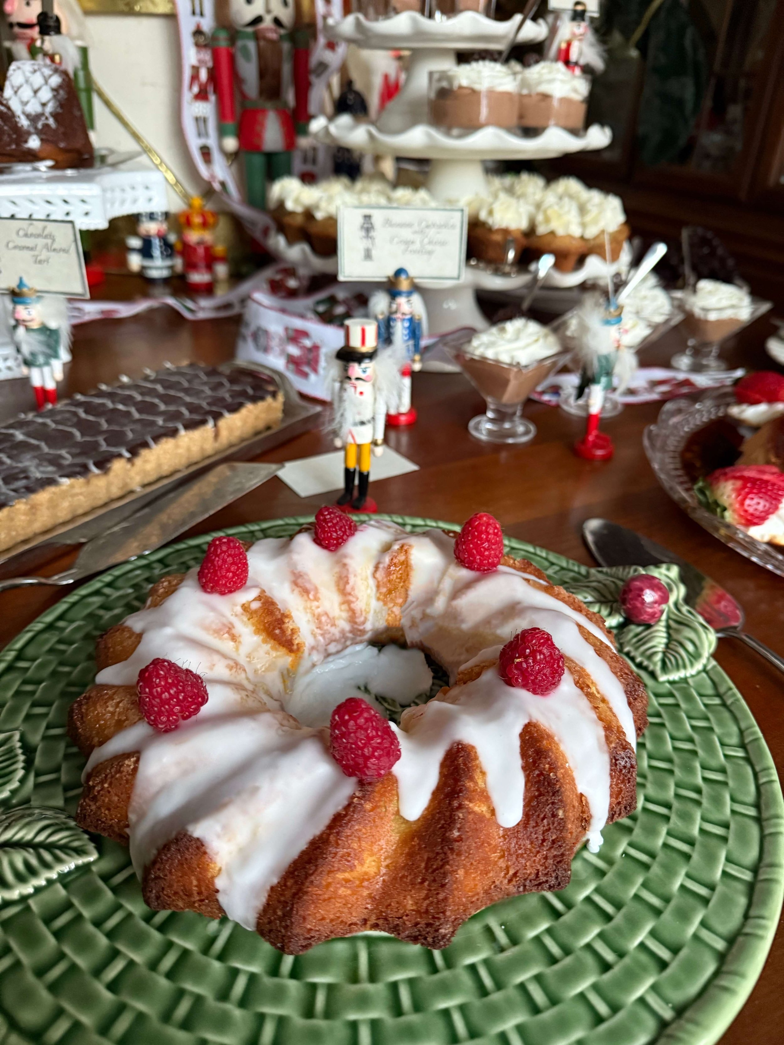 lemon cake with lemon glaze and raspberries