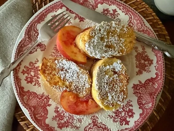 peach stuffed french toast plated