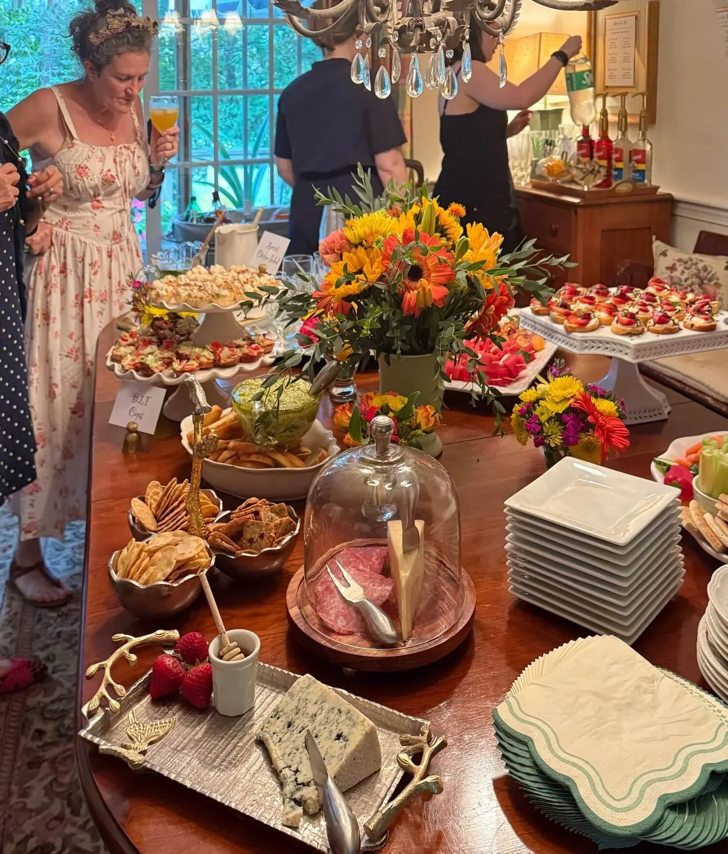 summer cocktail party table of nibbles