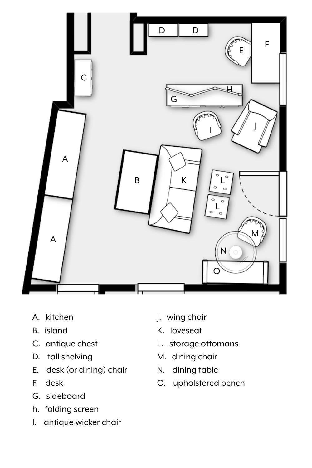 small apartment great room floor plan C
