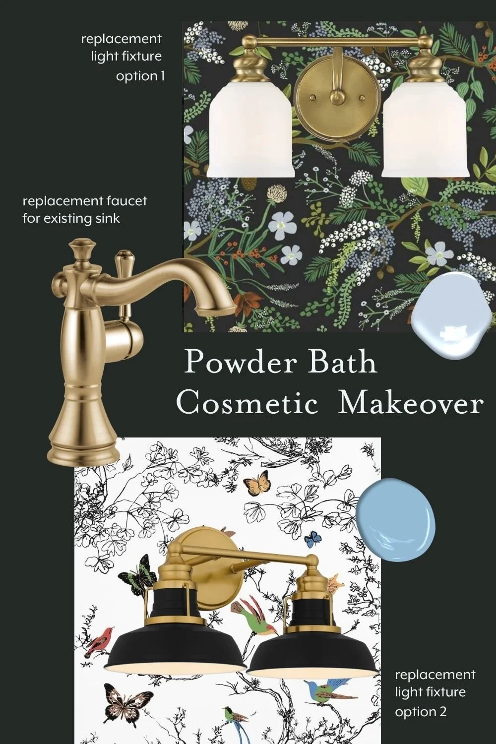 wallpaper paint lighting and faucets powder room upgrades