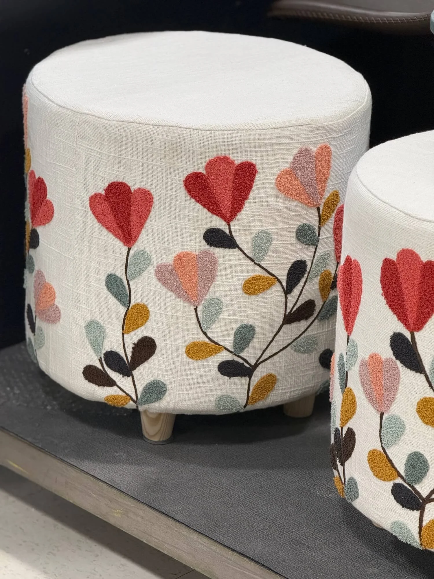 floral embroidered ottomans