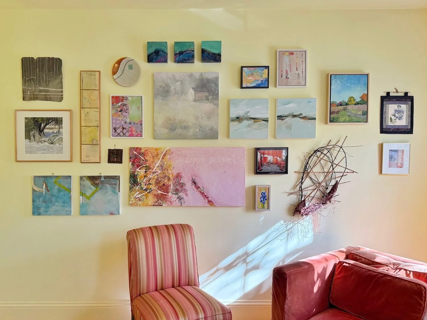 a gallery wall of original art
