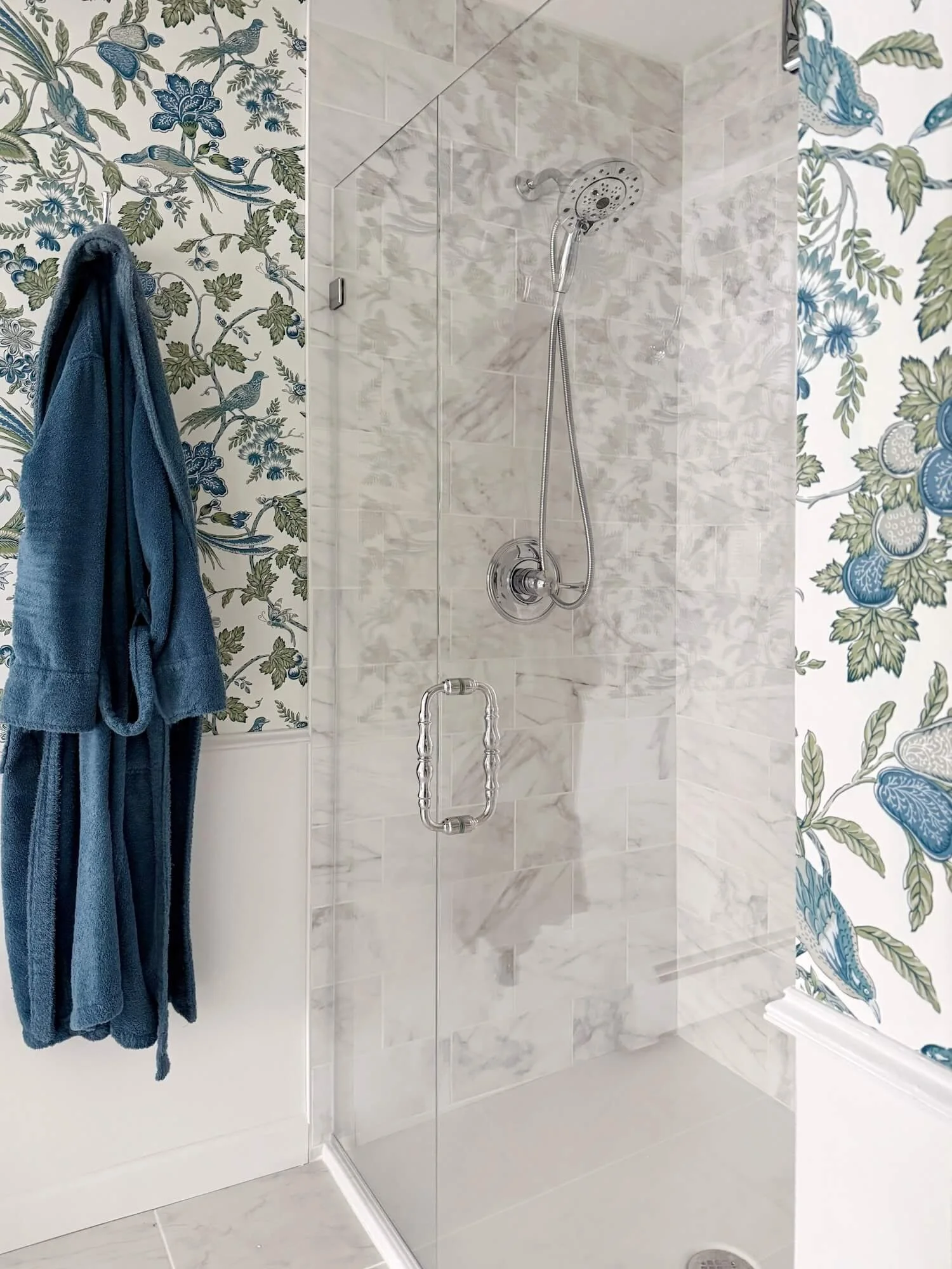 frameless shower door with traditional hardware