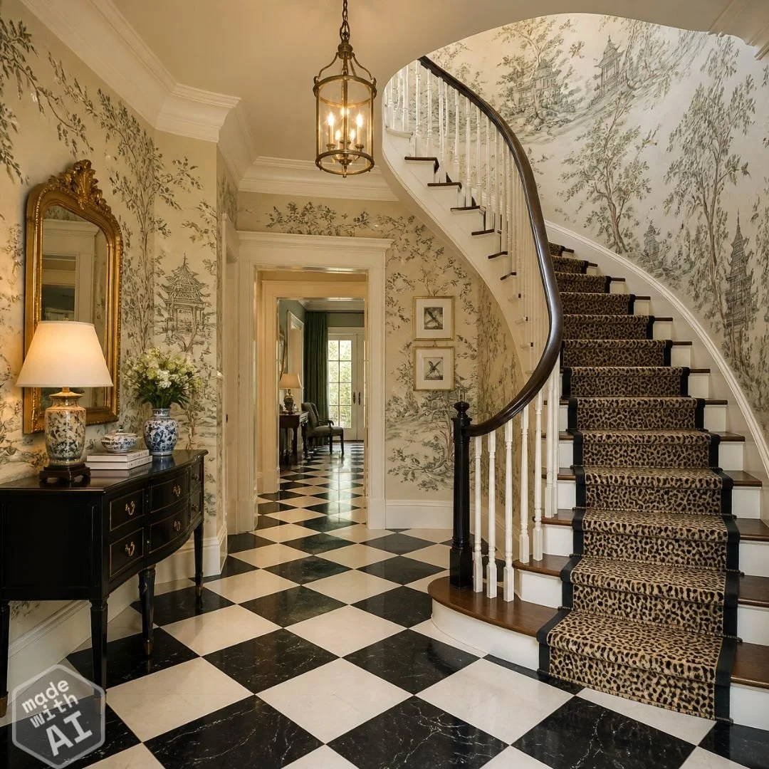 AI generated foyer with scenic mural panels