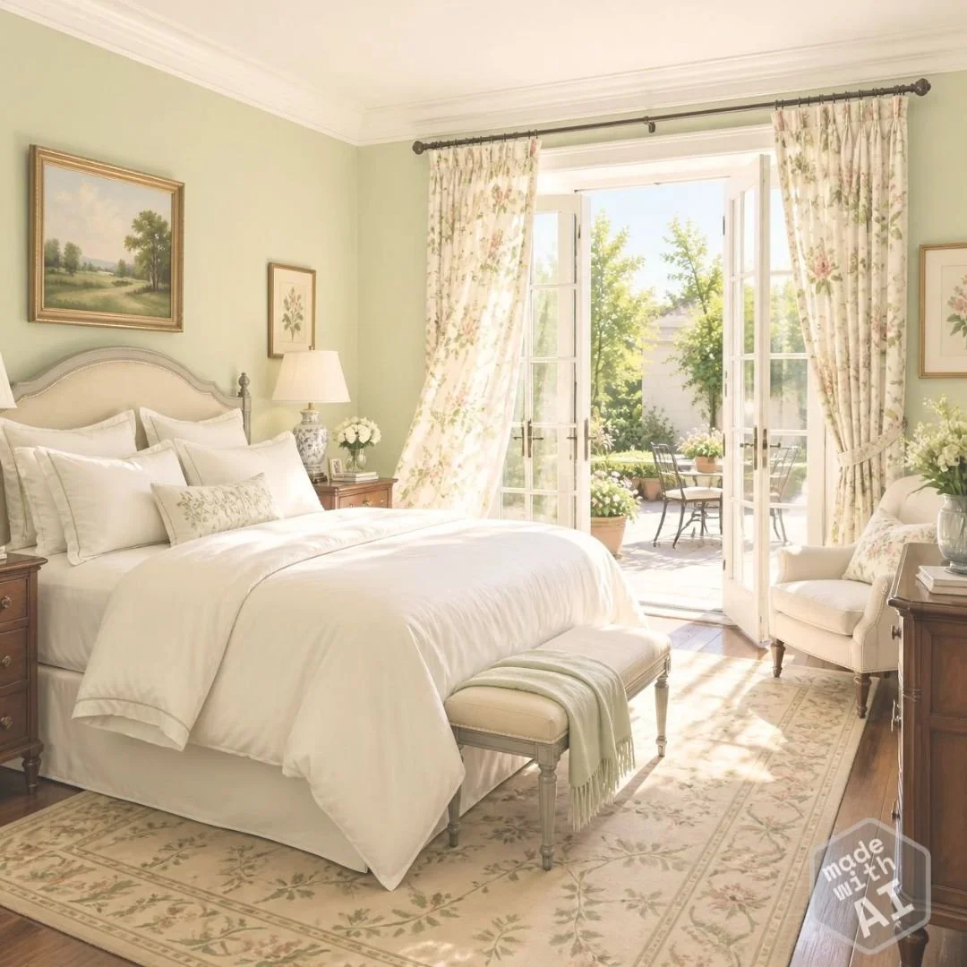 AI bedroom with SW Celery paint on the walls