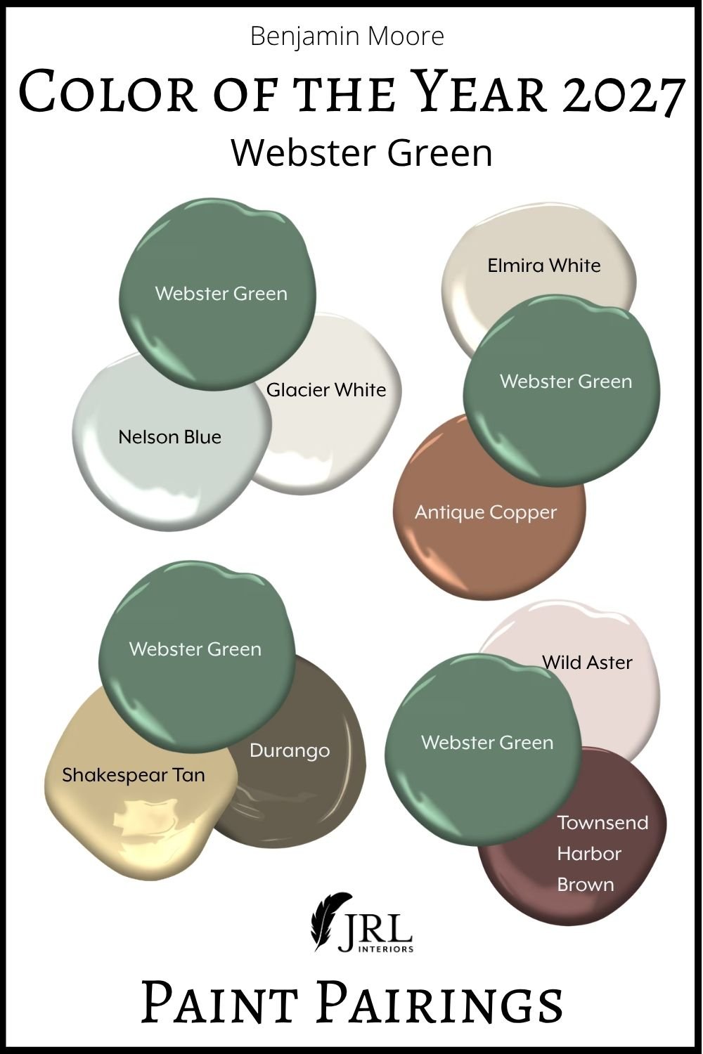 paint pairings for Benjamin Moore Color of the Year 2027 Webster Green