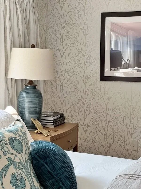 bedside table with lamp