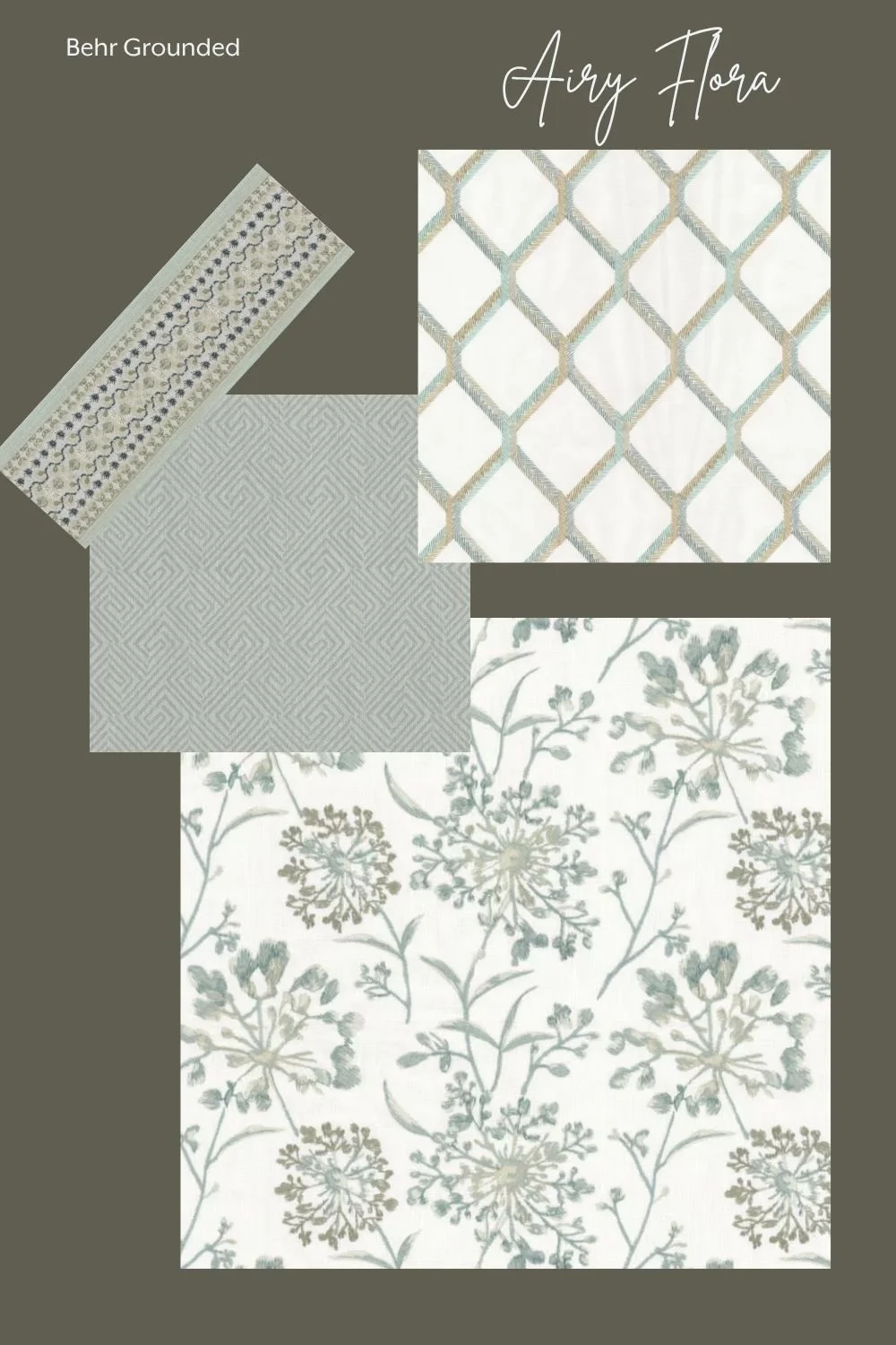 Airy Flora fabrics paired with Behr Grounded