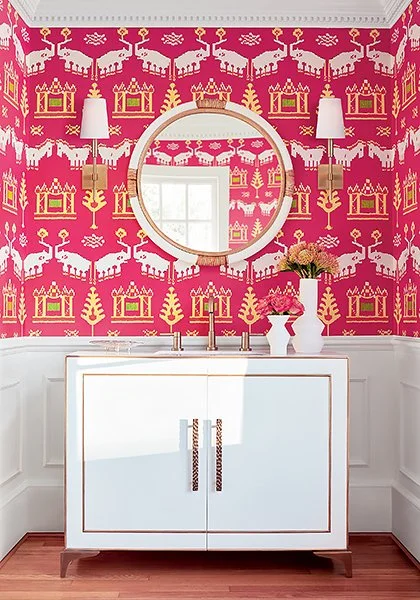 Fuschia printed wallpaper from Thibaut