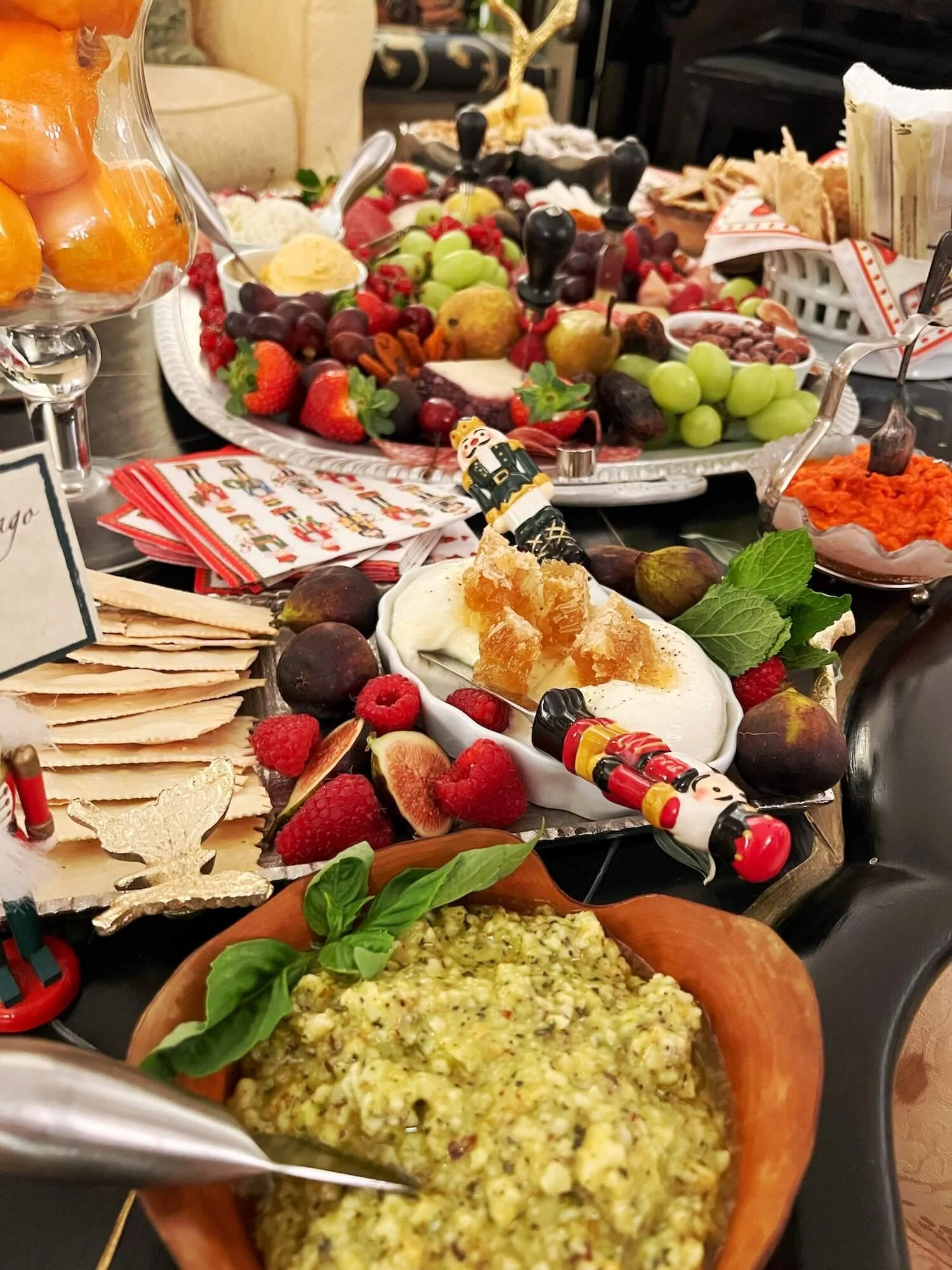 parm dip, charcuterie  platter, burrata with honeycomb