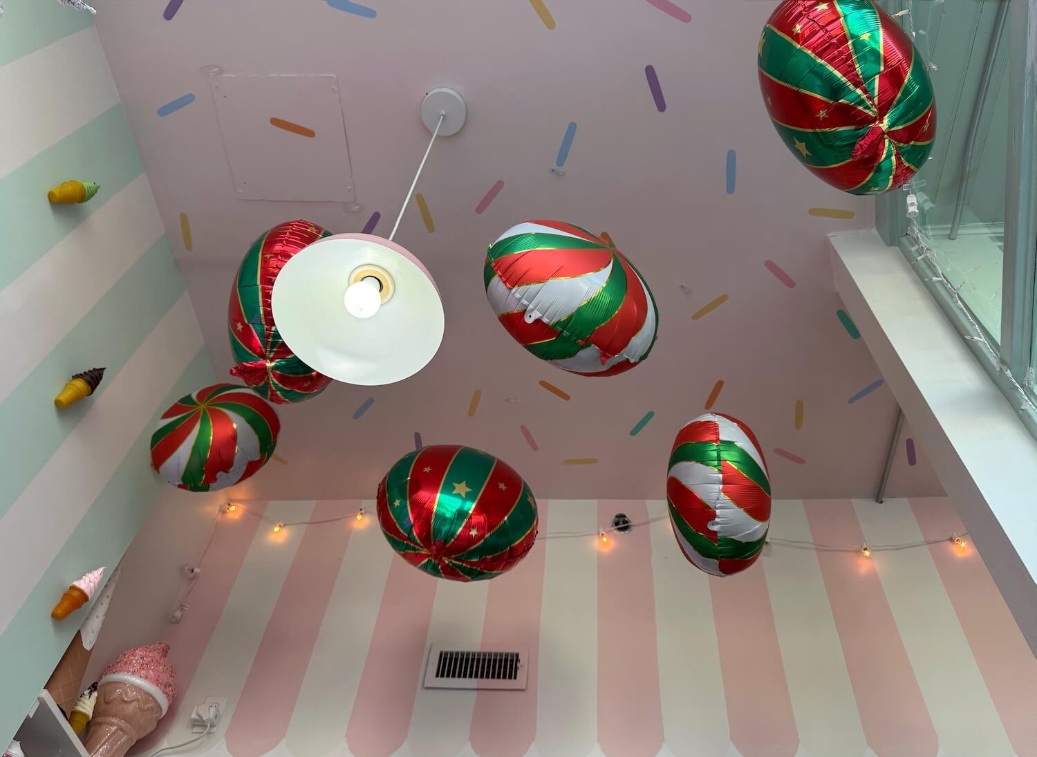 sprinkles ceiling and striped walls at the fountain, Clinton MA