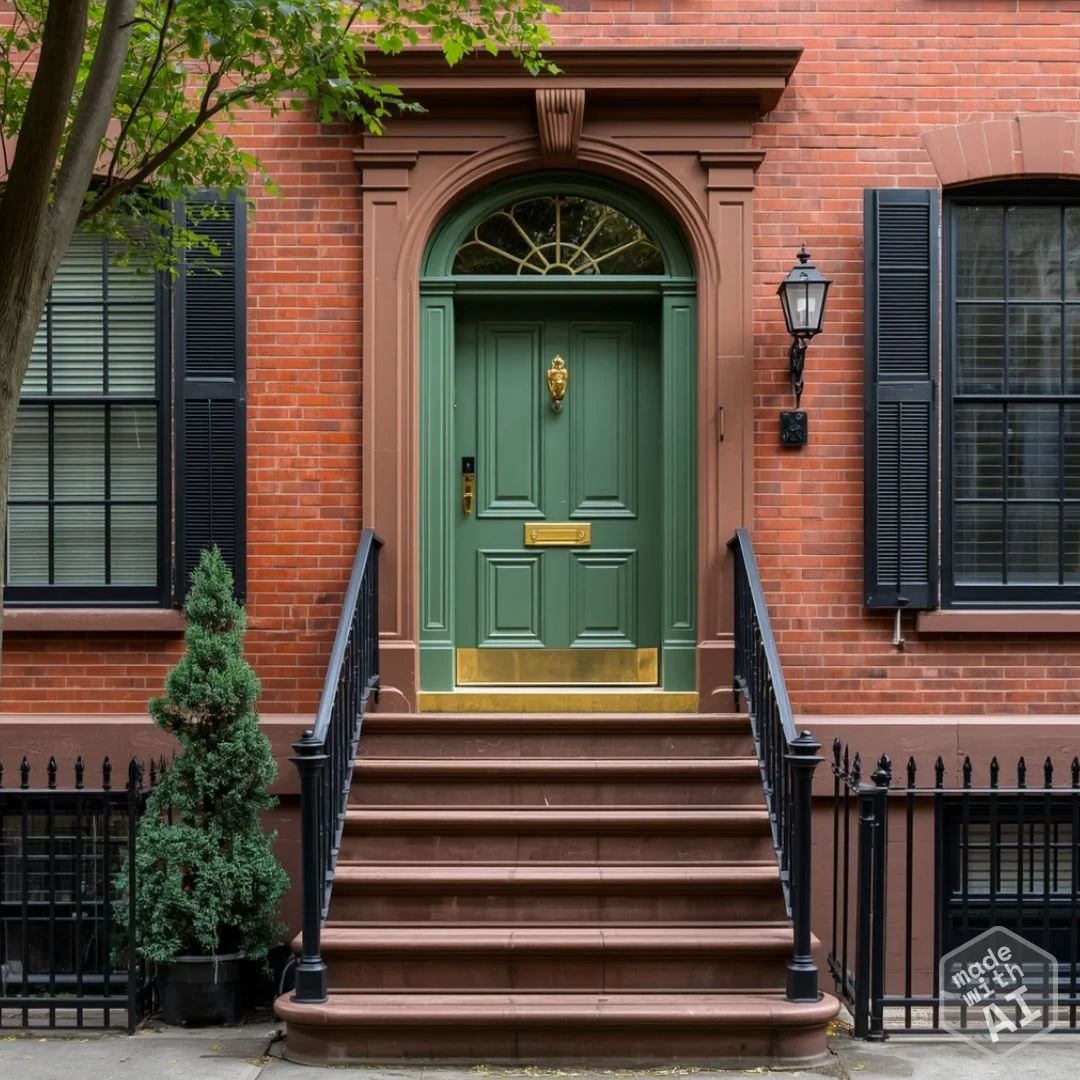AI brick house with green door