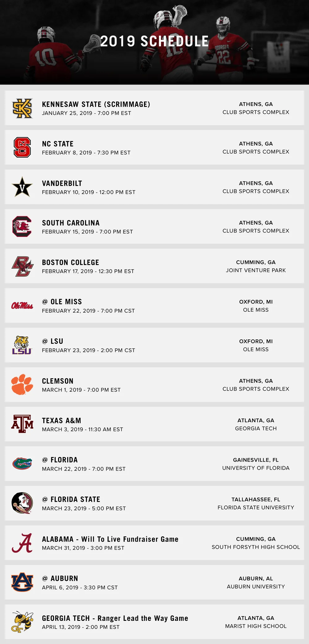 Schedule Uga Men S Lacrosse
