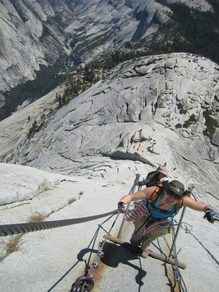 Gripping the infamous cables of Half Dome. 