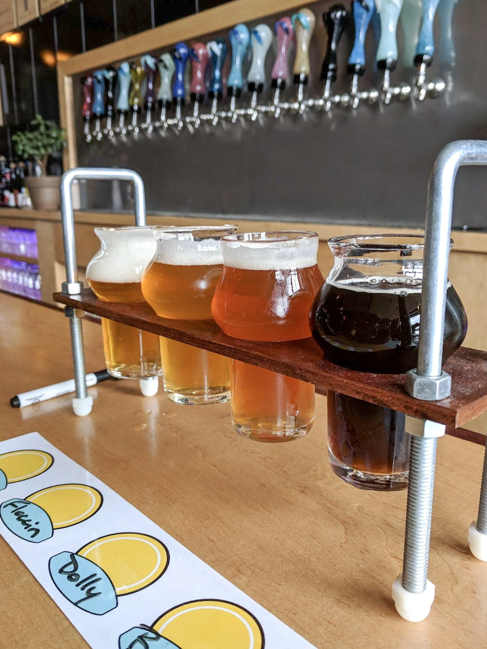 Flight of beer at Pretentious Beer Company