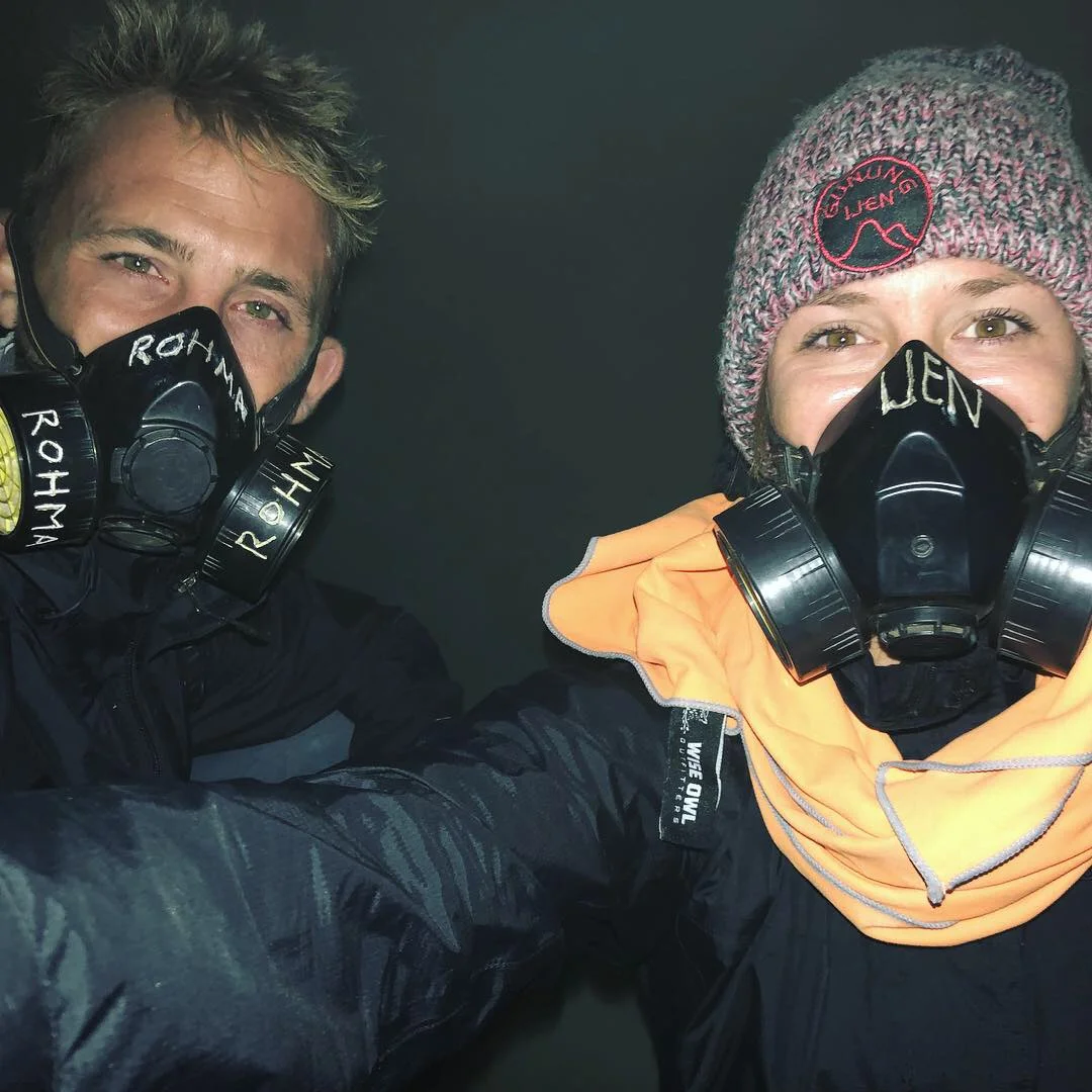 Chelsea and Adam C at Blue Fire Volcano in Indonesia