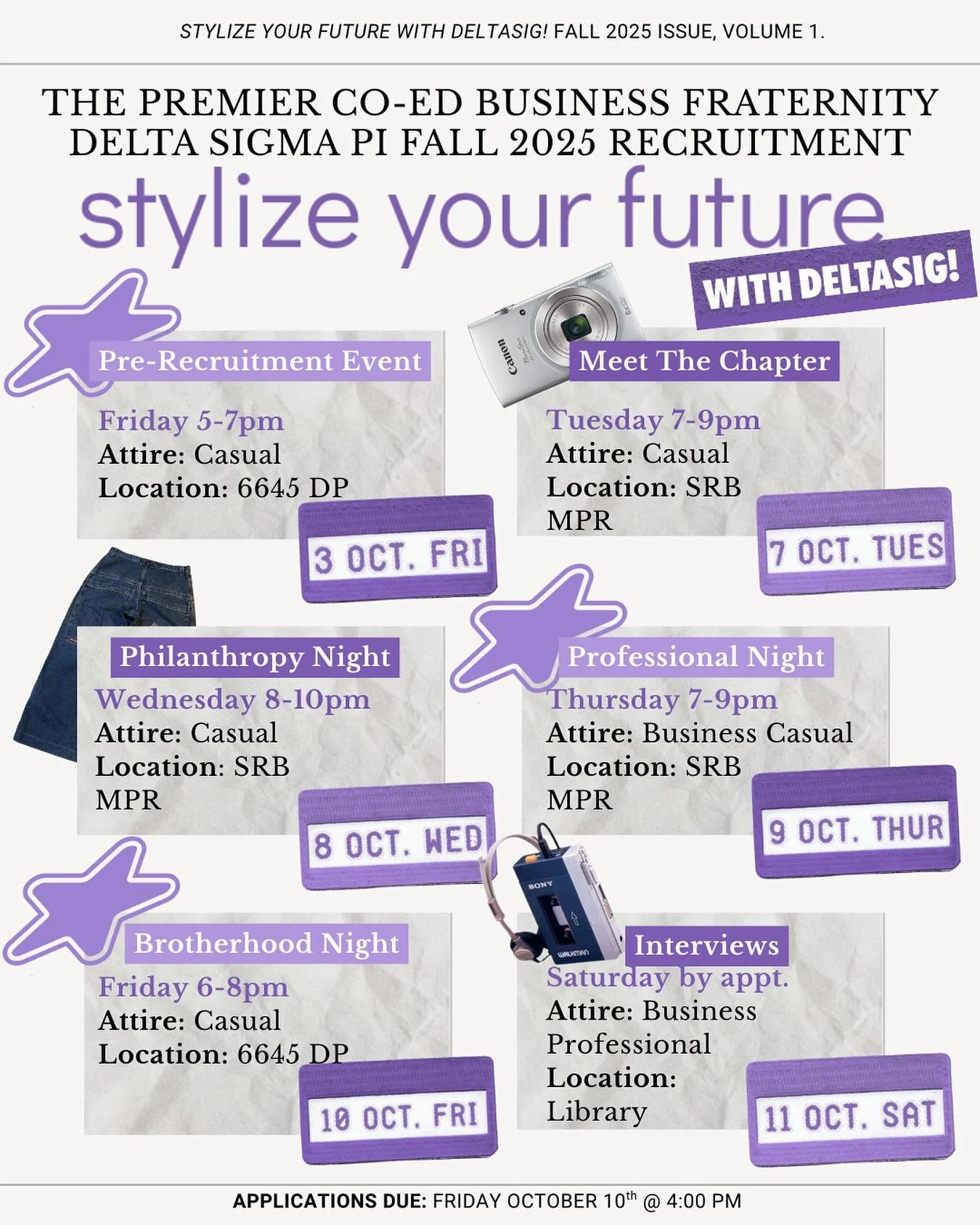 We are proud to present our Fall 2025 Recruitment Schedule! 💼✨

We&rsquo;ve planned a week of events to showcase what it means to stylize your future with Deltasig &mdash; from professional development to lasting connections.

Come find us at our fi