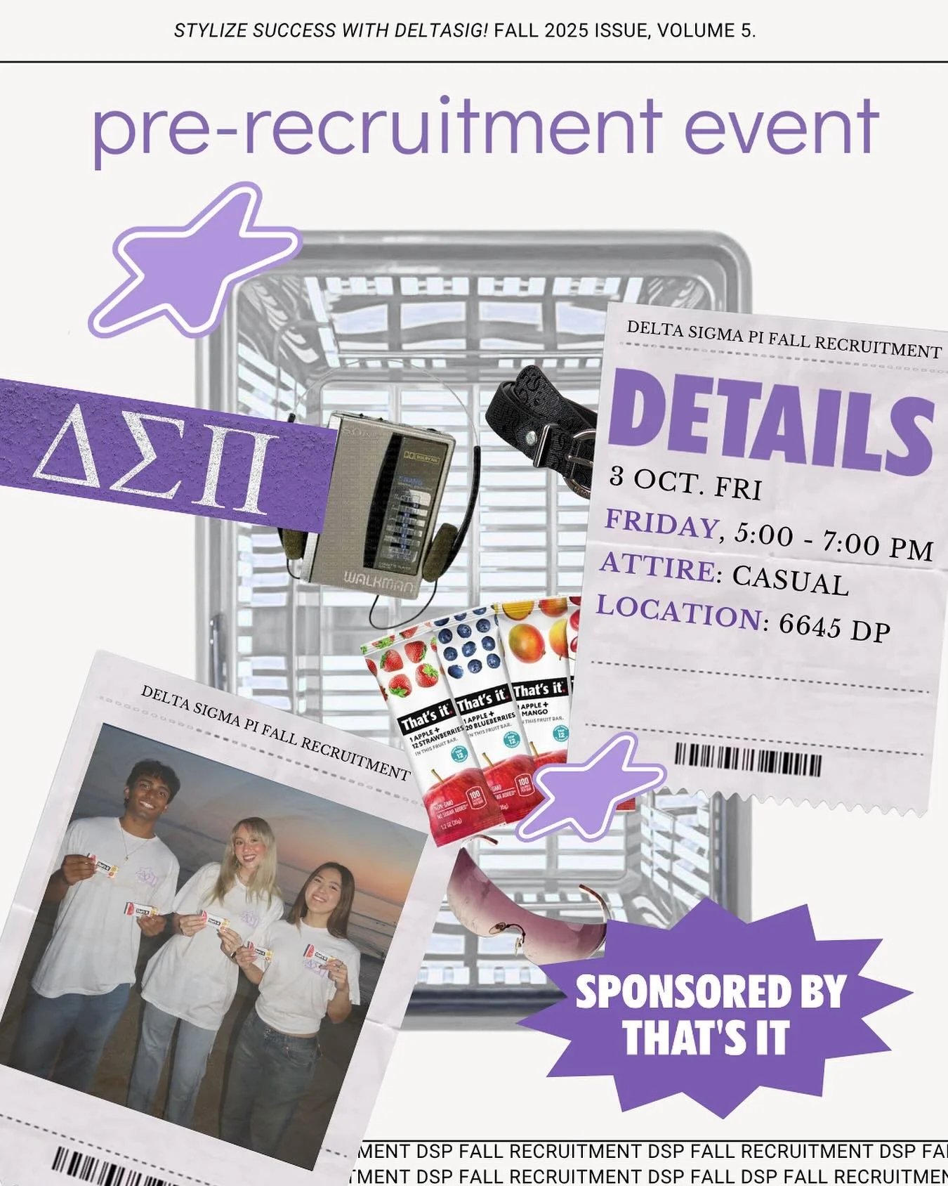 Add our Pre-Recruitment Event this Friday, October 3rd from 5&ndash;7PM to your recruitment cart! 🛒 

Whether you&rsquo;re curious about what we do or ready to take the next step, this is a great chance to meet the Brothers of Delta Sigma Pi! ⭐️ 

W