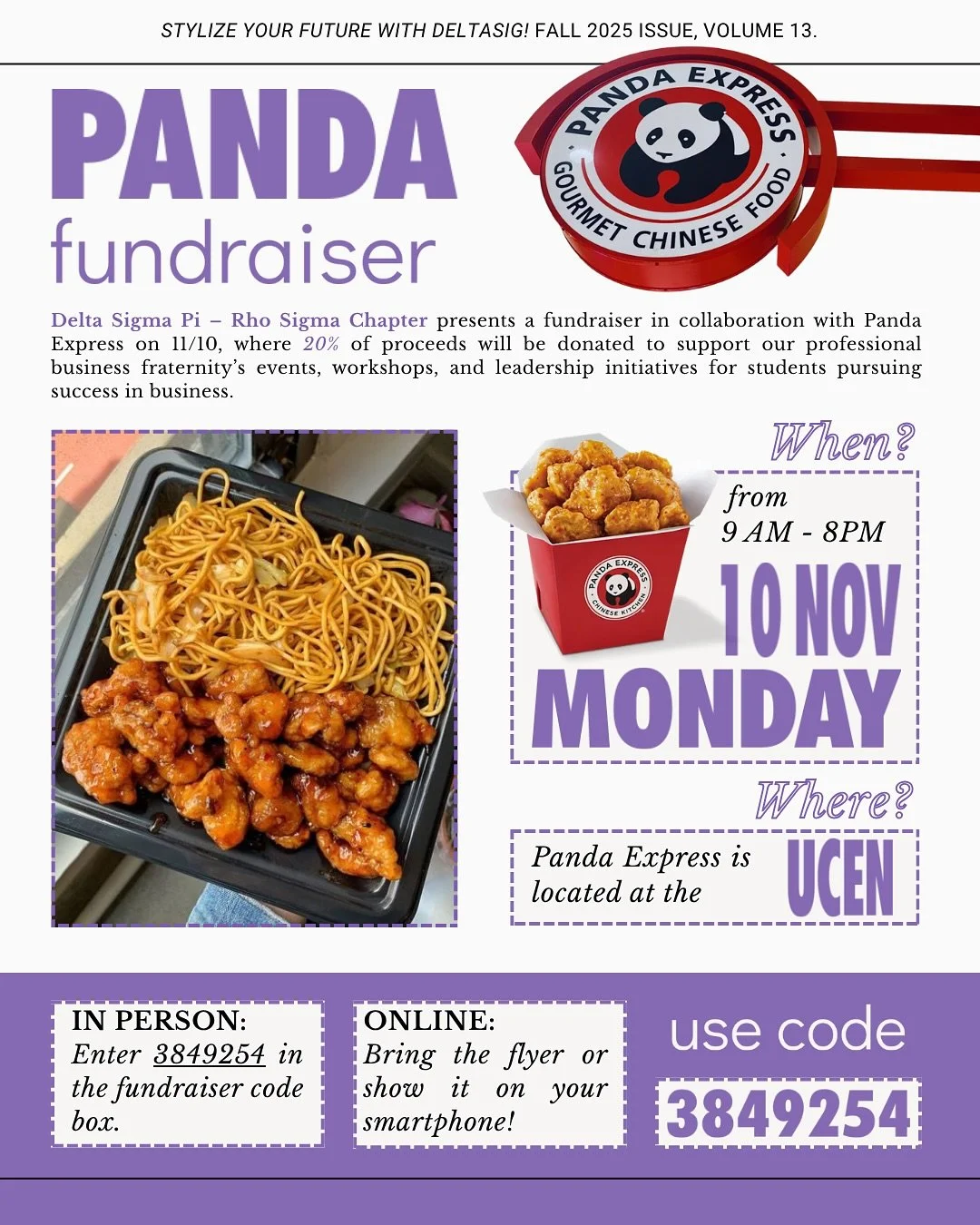 Tomorrow, 11/10, is the excuse you&rsquo;ve been waiting for&hellip;
Come out to the UCen Panda Express and support our chapter!
🐼 20% of proceeds go toward our professional development and leadership initiatives &mdash; show the flyer on the second
