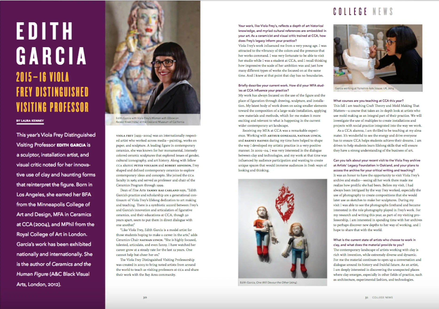 Viola Frey Distinguished Professor in California College of the Arts, Glance Magazine.