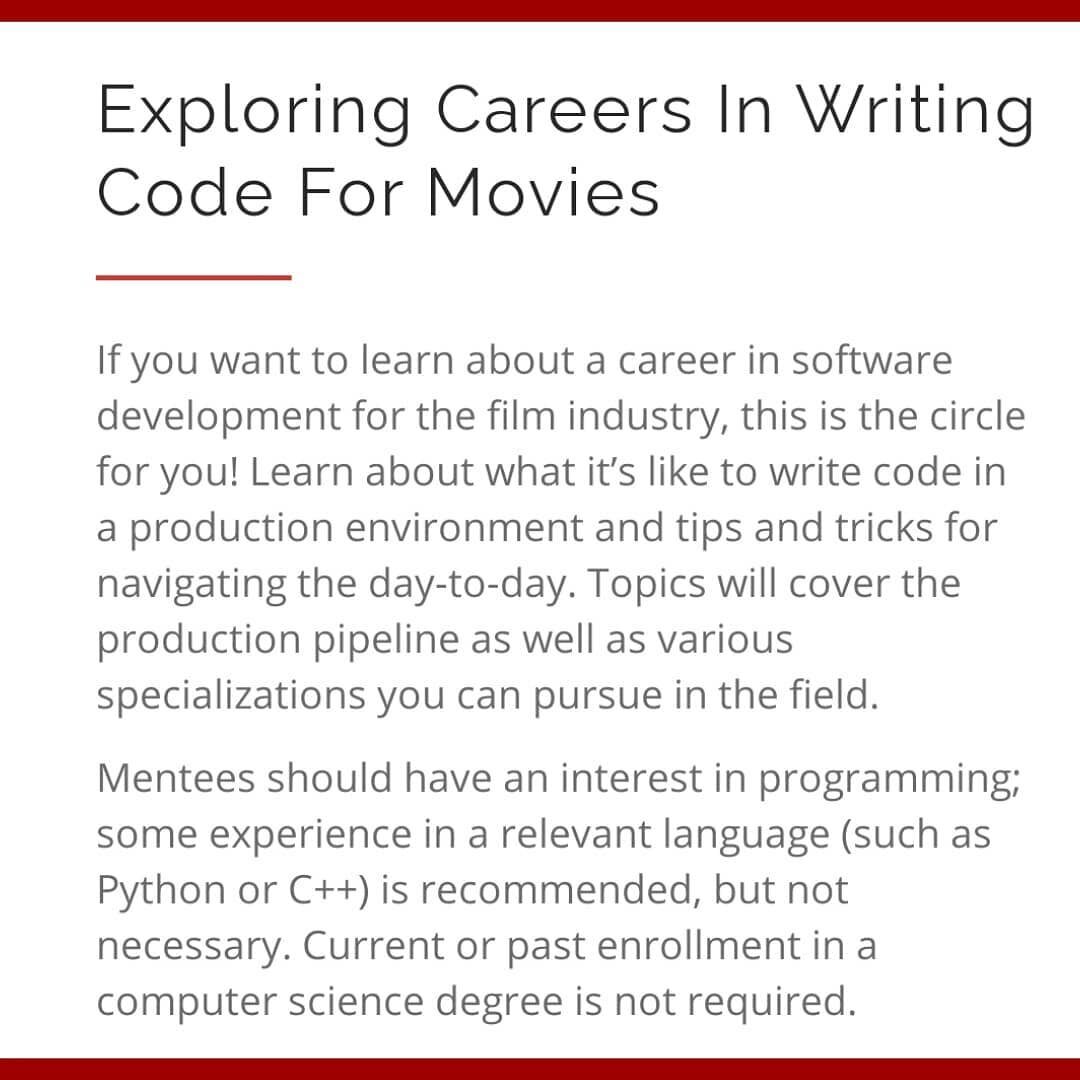 Applications opening soon for @wia.animation mentor circles in partnership with @latinxinanimation @blacknanimated @riseupanimation !!! The circles all sound amazing, here's a few from their site that focus on tech / engineering; there's several othe