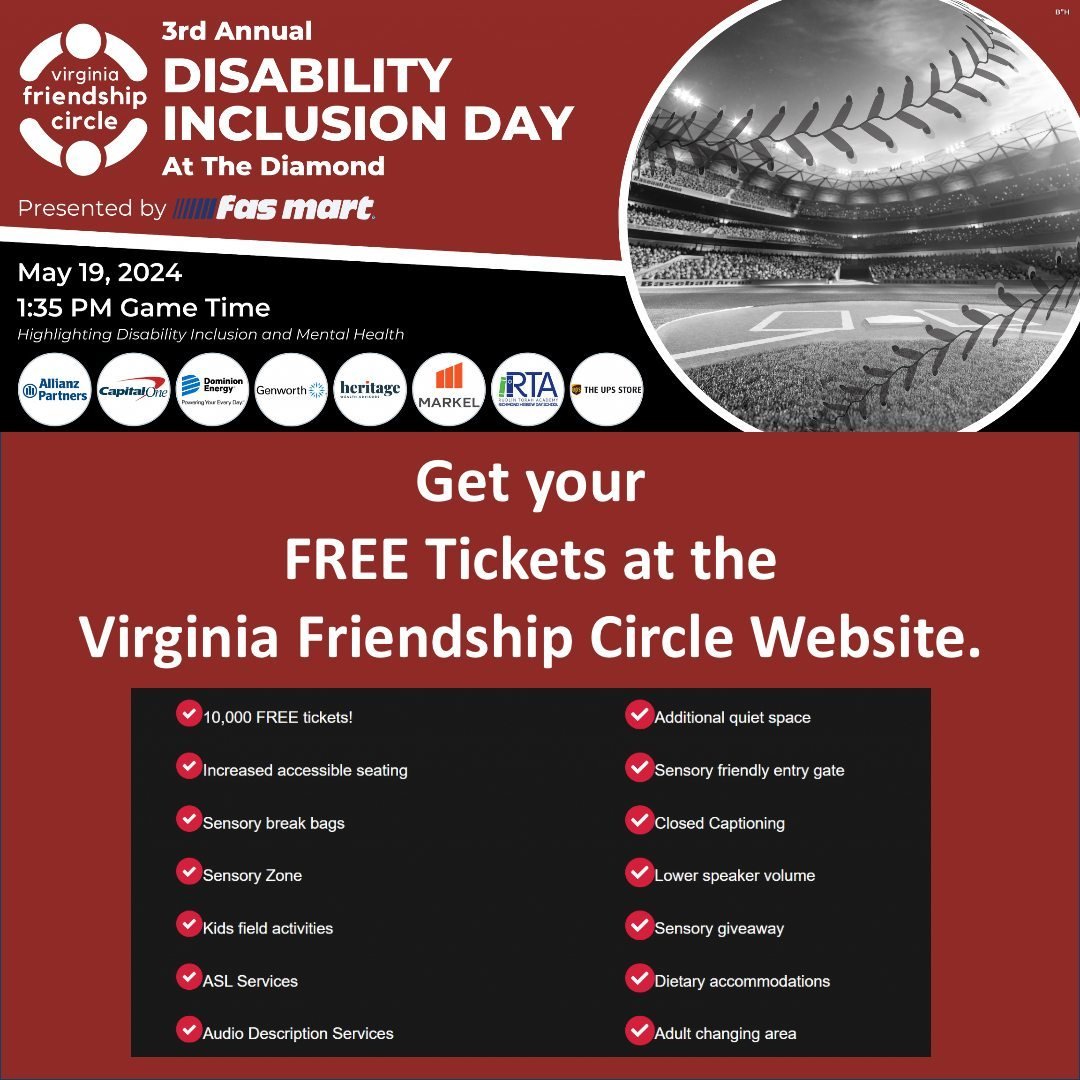 On May 19, Friendship Circle of Virginia will be hosting the 3rd Annual Inclusion Day at the Diamond, highlighting disability inclusion and mental health. We'll be there. We hope to see you there!
More info: Tap the link in our bio and tap the &quot;