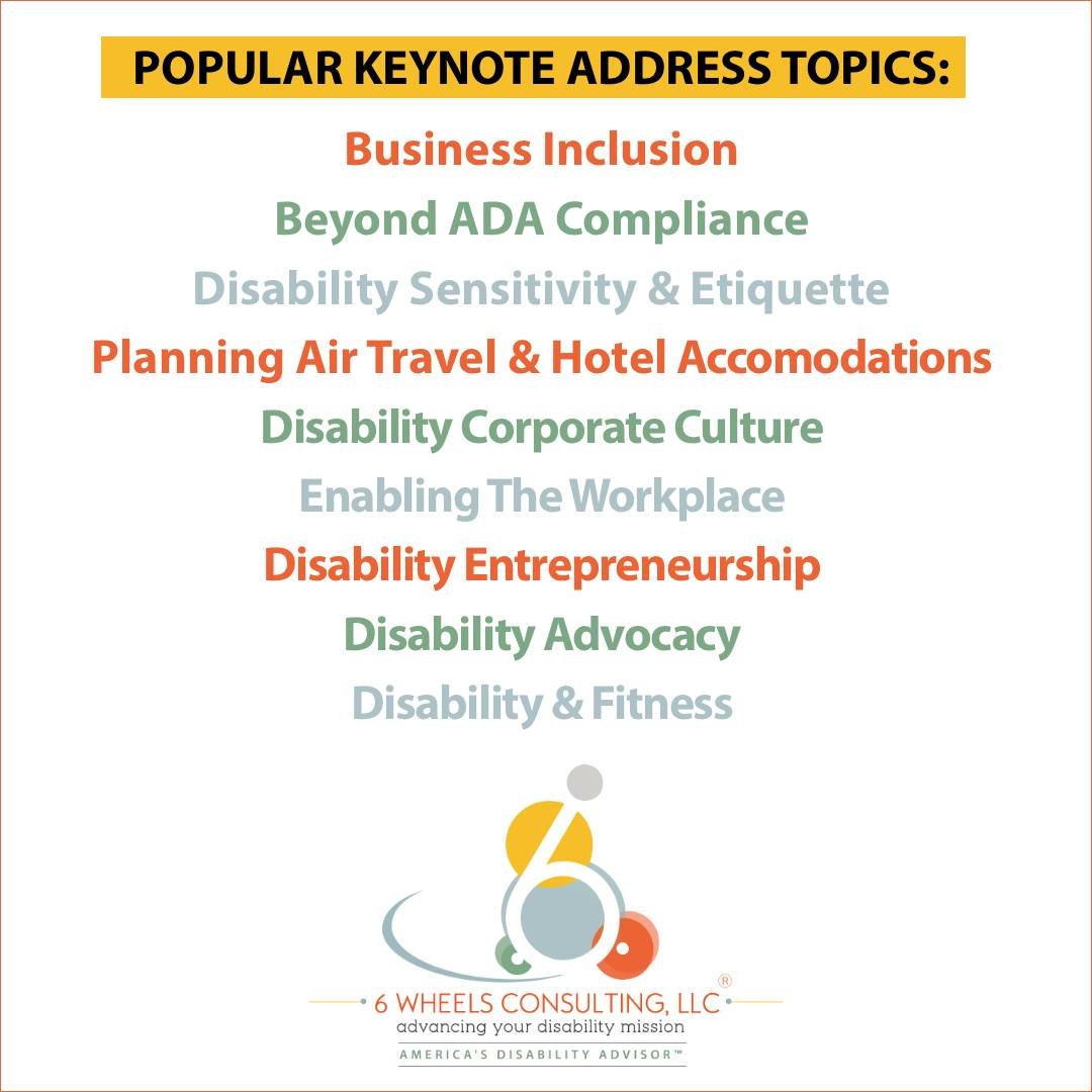 If you&rsquo;re looking for a Keynote speaker in the disability and inclusion space, schedule an appointment with us now so we can help lead your efforts!
Tap the link in our bio and then tap the "Public Speaking &mdash; 6 Wheels Consulting&quot
