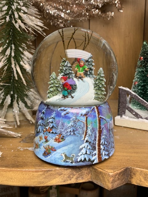 Rowentauk Christmas Gift Mini Christmas Snow Globe Music Box Tabletop Decoration Home Ornament 