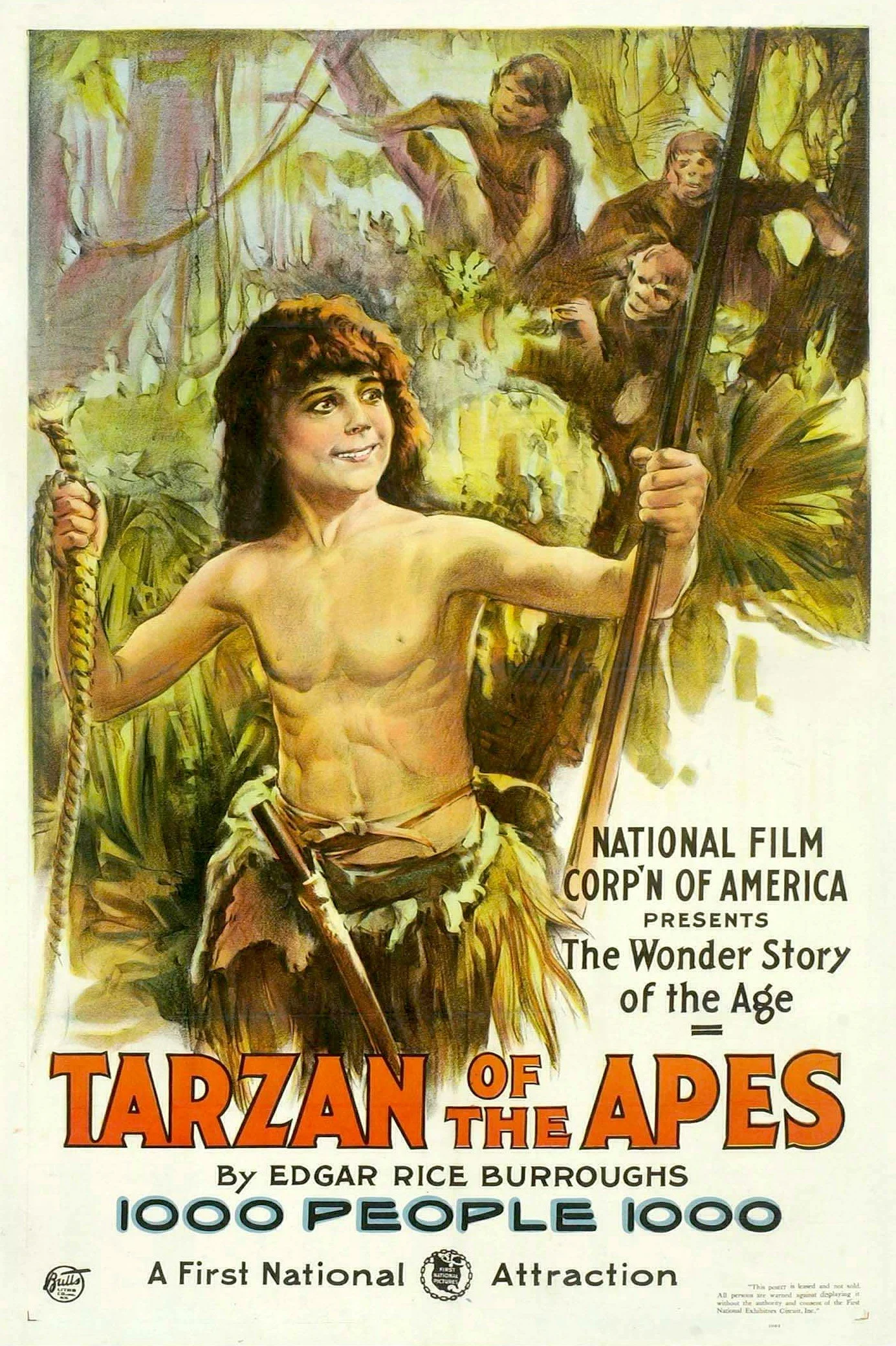 Poster from Tarzan of the Apes . Credit: National Film Corporation, 1918.